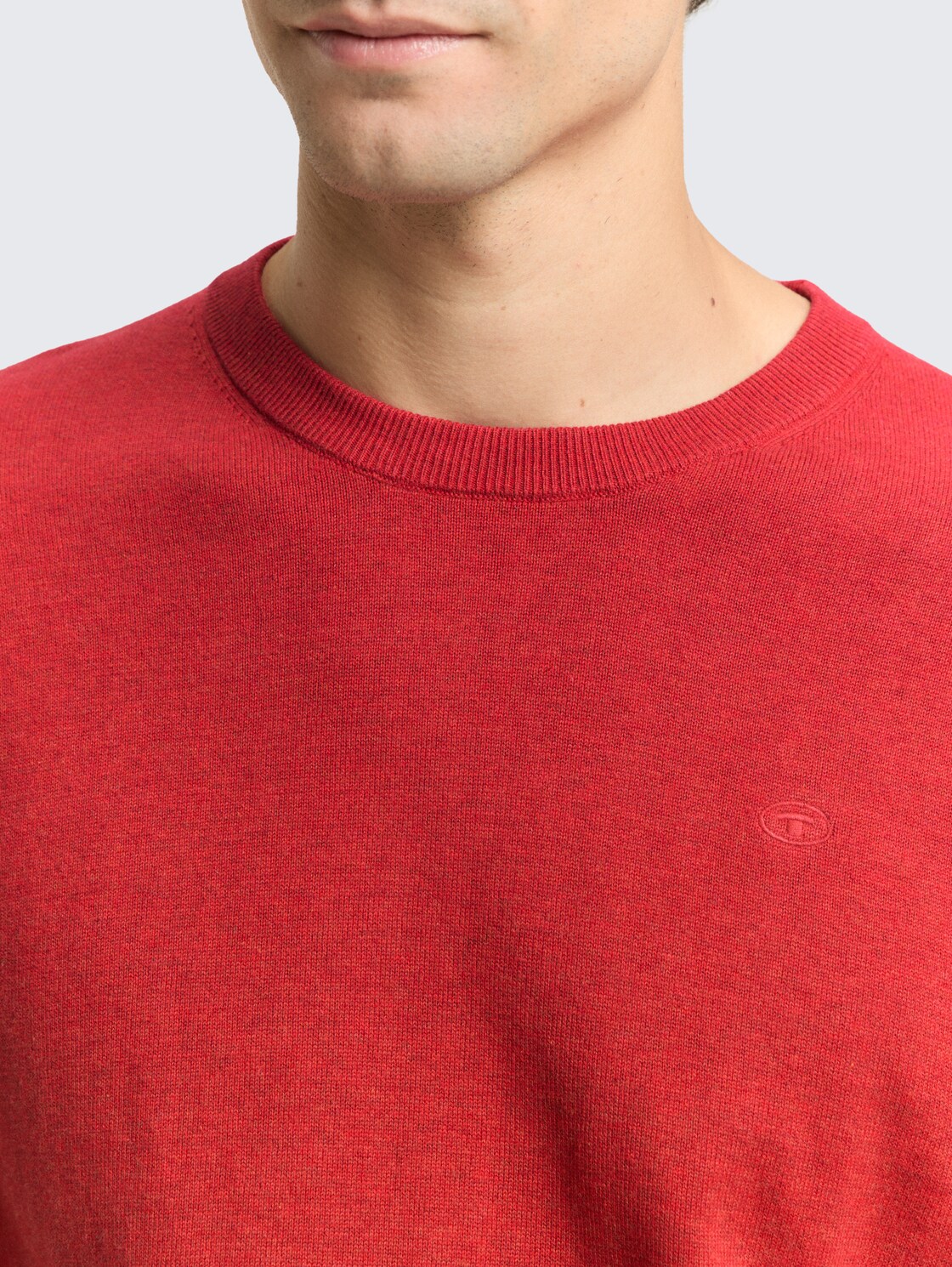 Basic Strickpullover aus Baumwolle - Salsa Red Non-Solid - Detail-Model-Ansicht