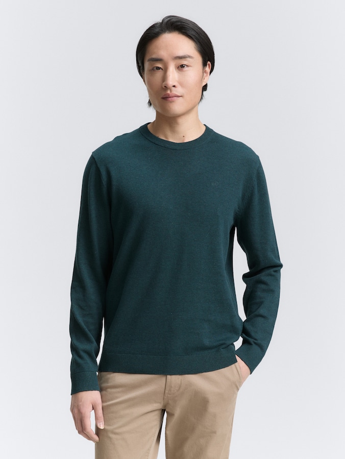 Basic Strickpullover aus Baumwolle von Men, sapphire green melange