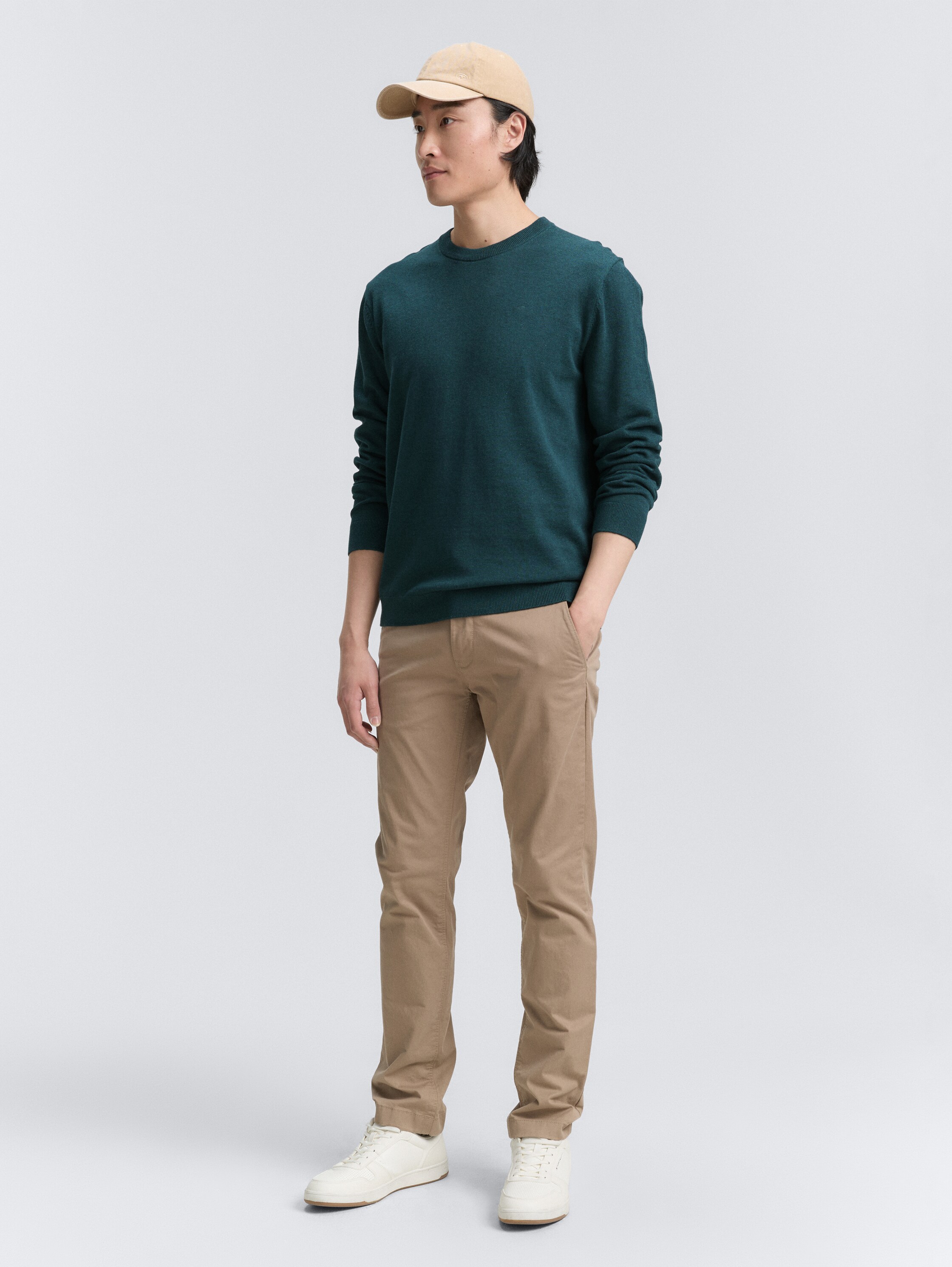 Basic gebreide trui van katoen - sapphire_green_melange - 