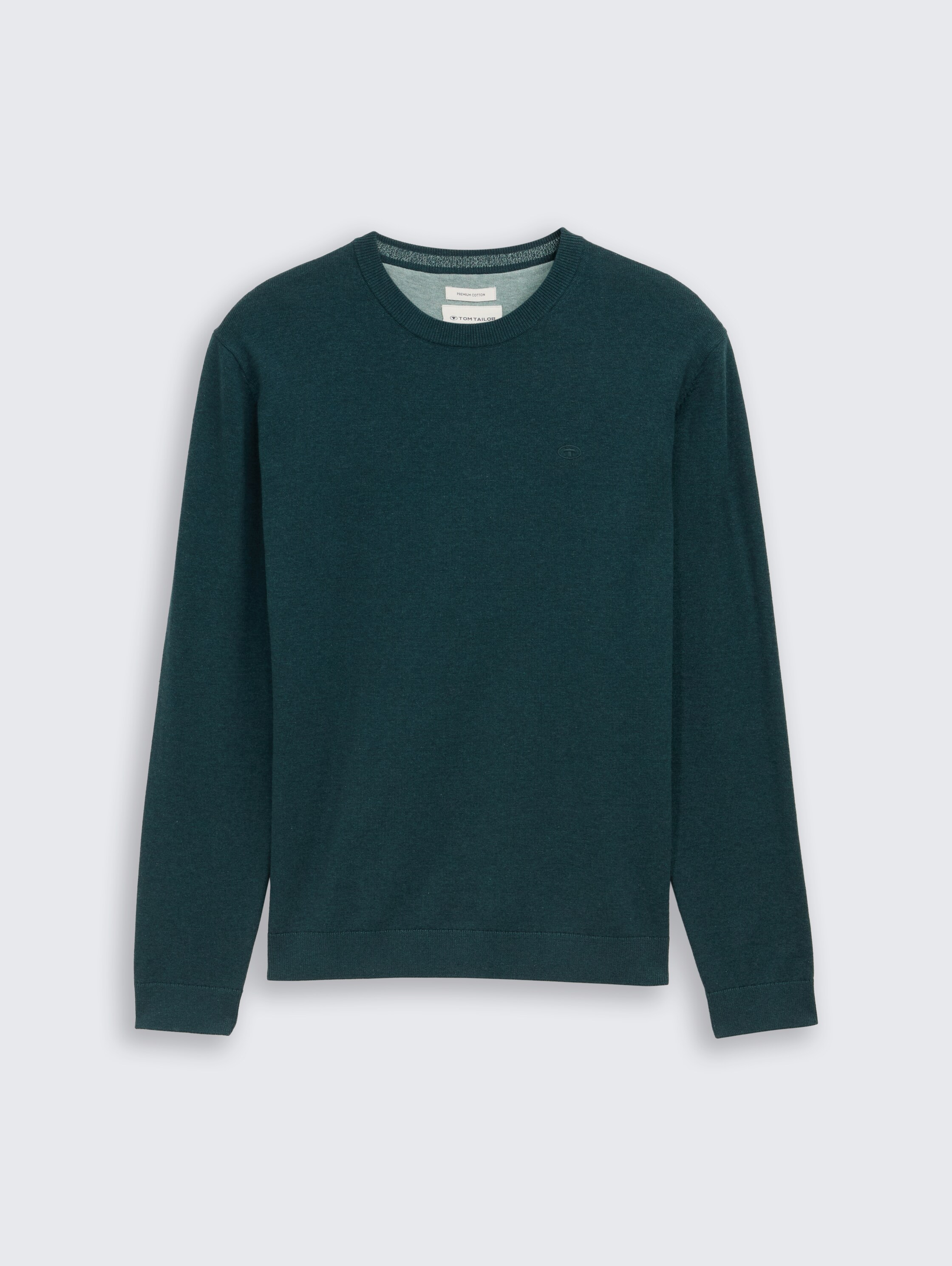 Basic gebreide trui van katoen - sapphire_green_melange - 