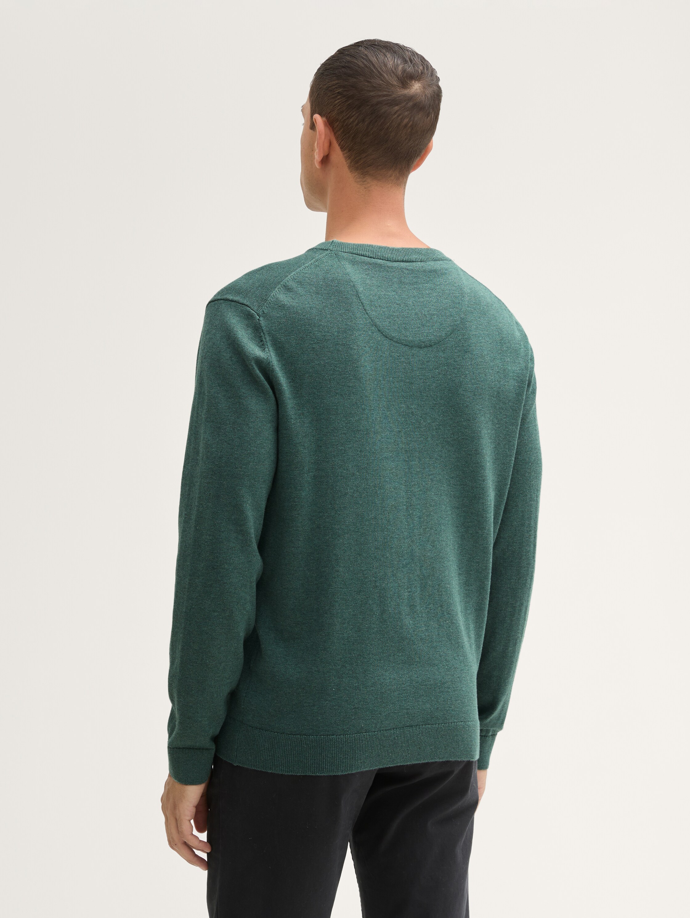 Gebreide trui met ronde hals - green dust melange