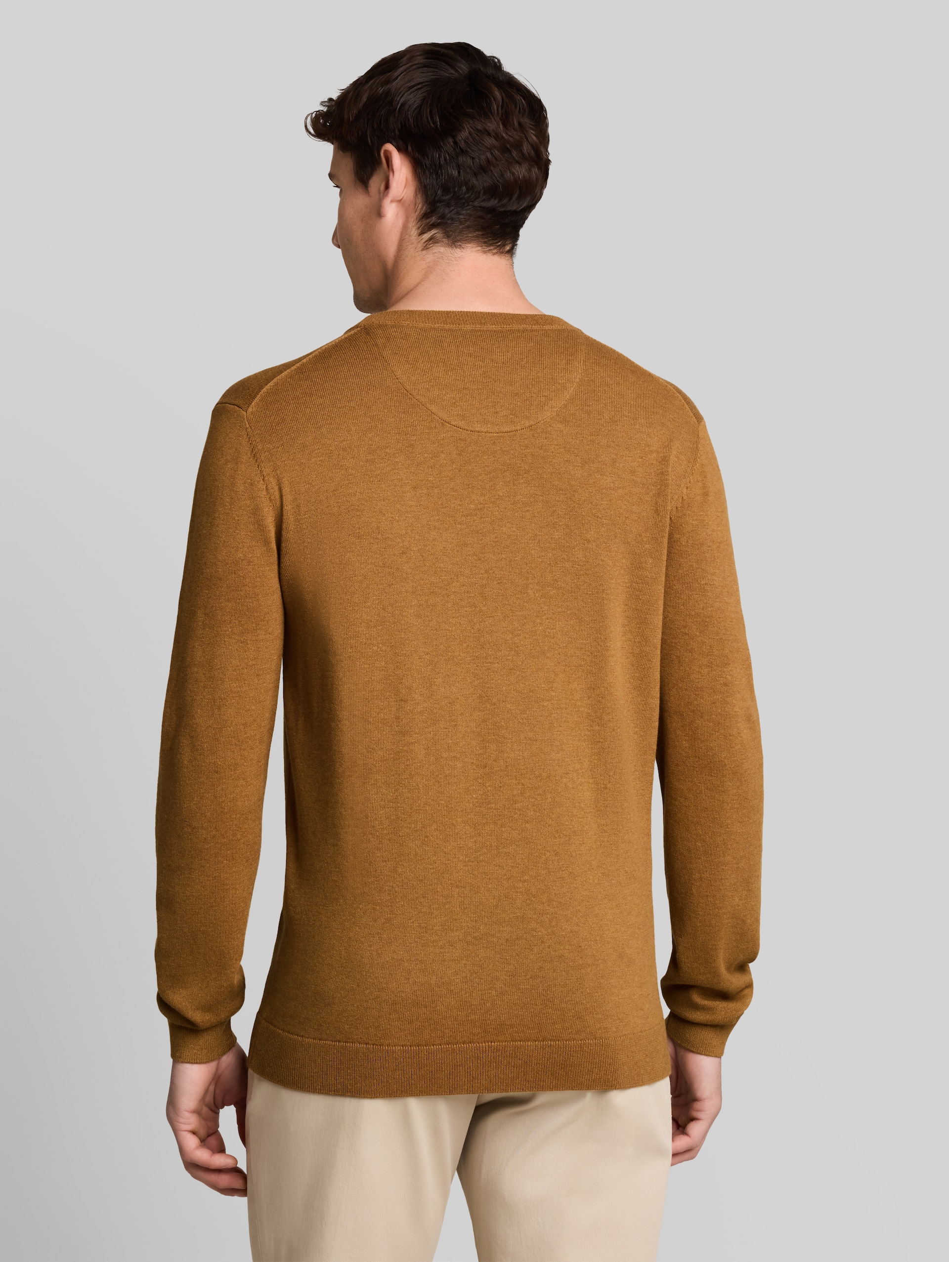 Basic Strickpullover aus Baumwolle - dark camel melange