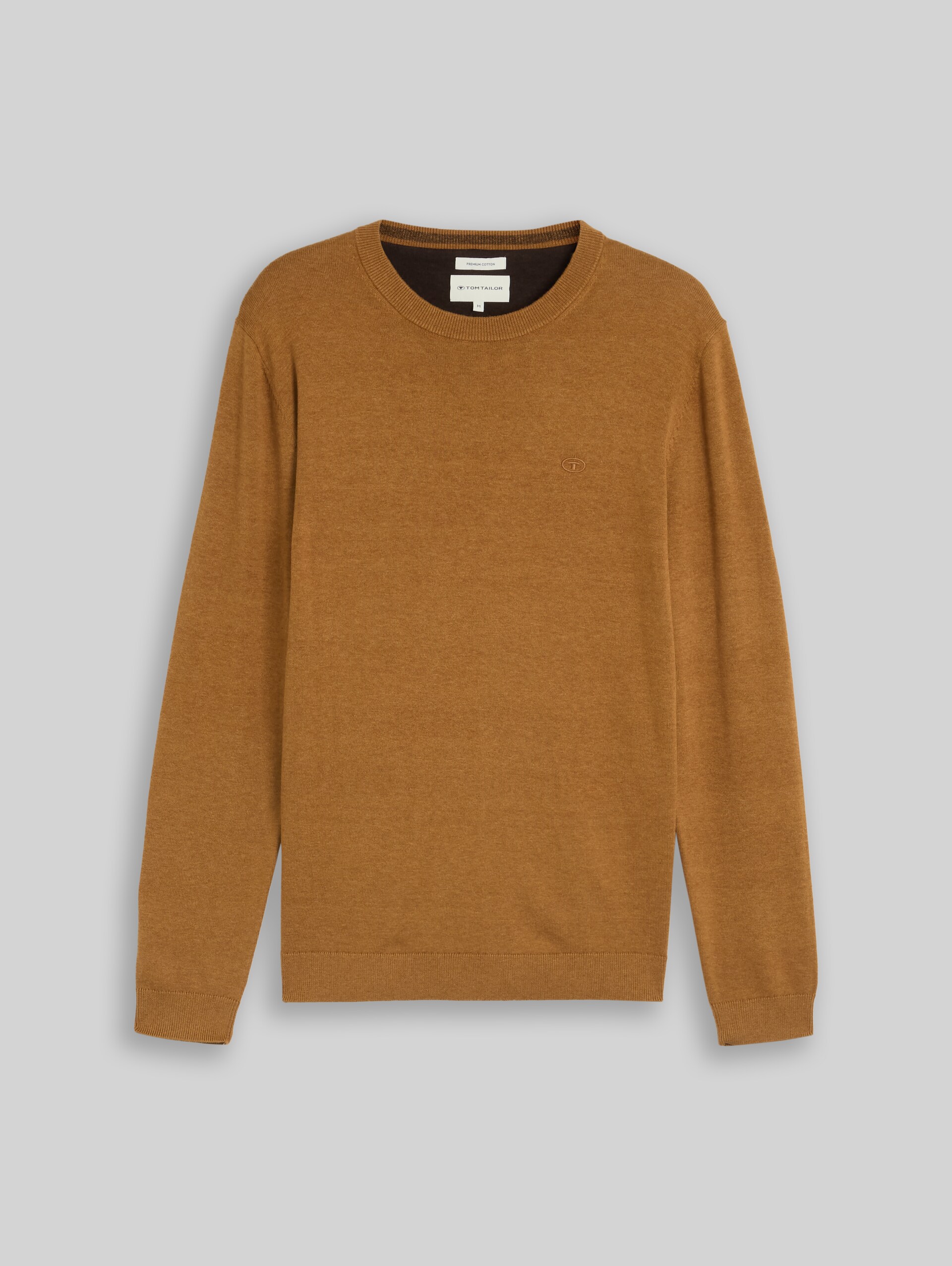 Basic Strickpullover aus Baumwolle - dark camel melange