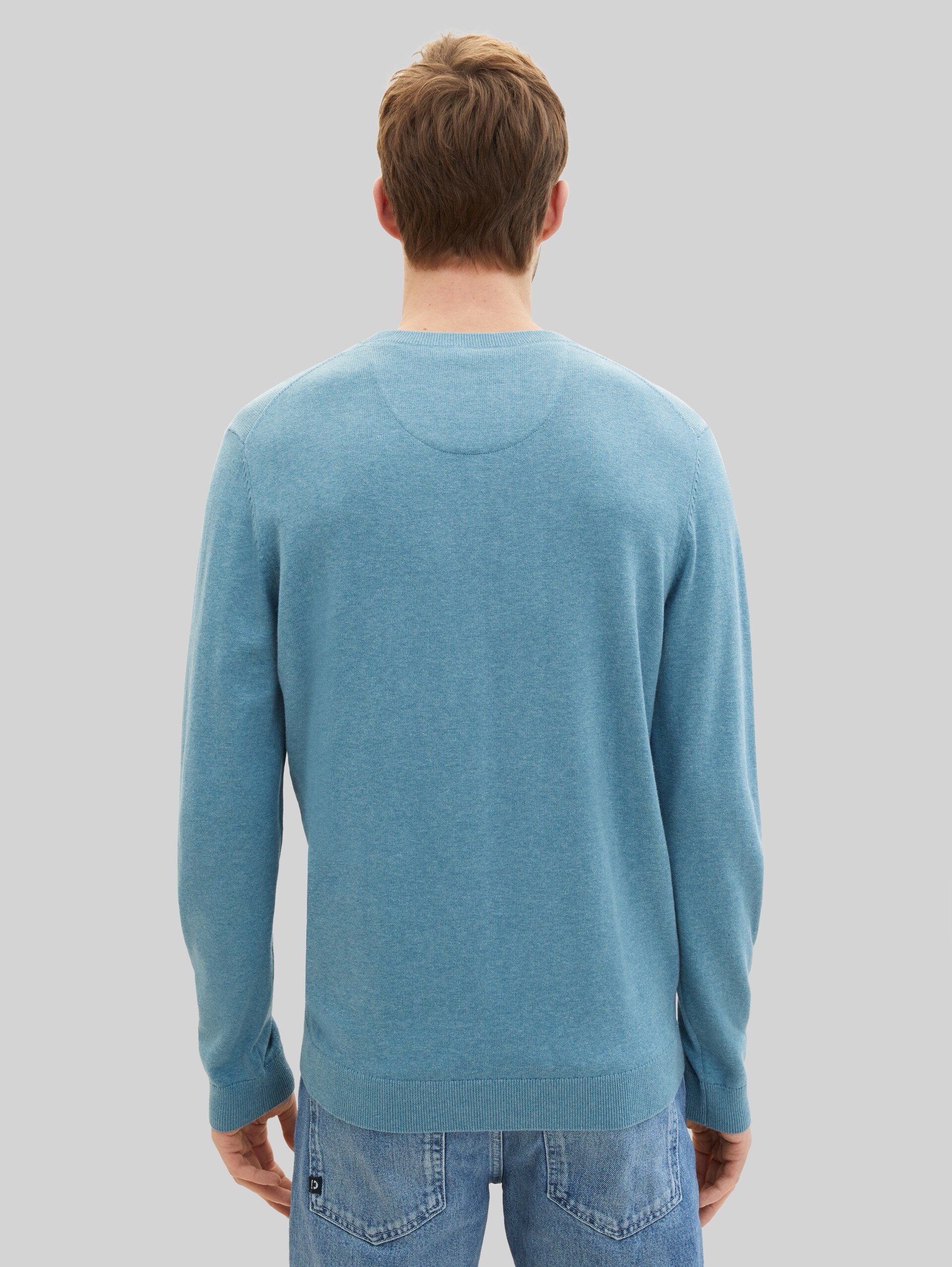 Basic gebreide trui van katoen - blue water melange