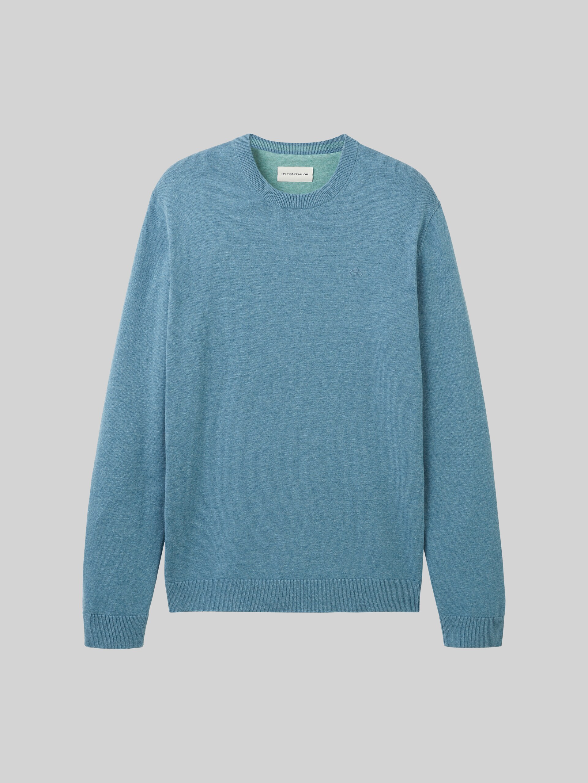 Basic gebreide trui van katoen - blue water melange