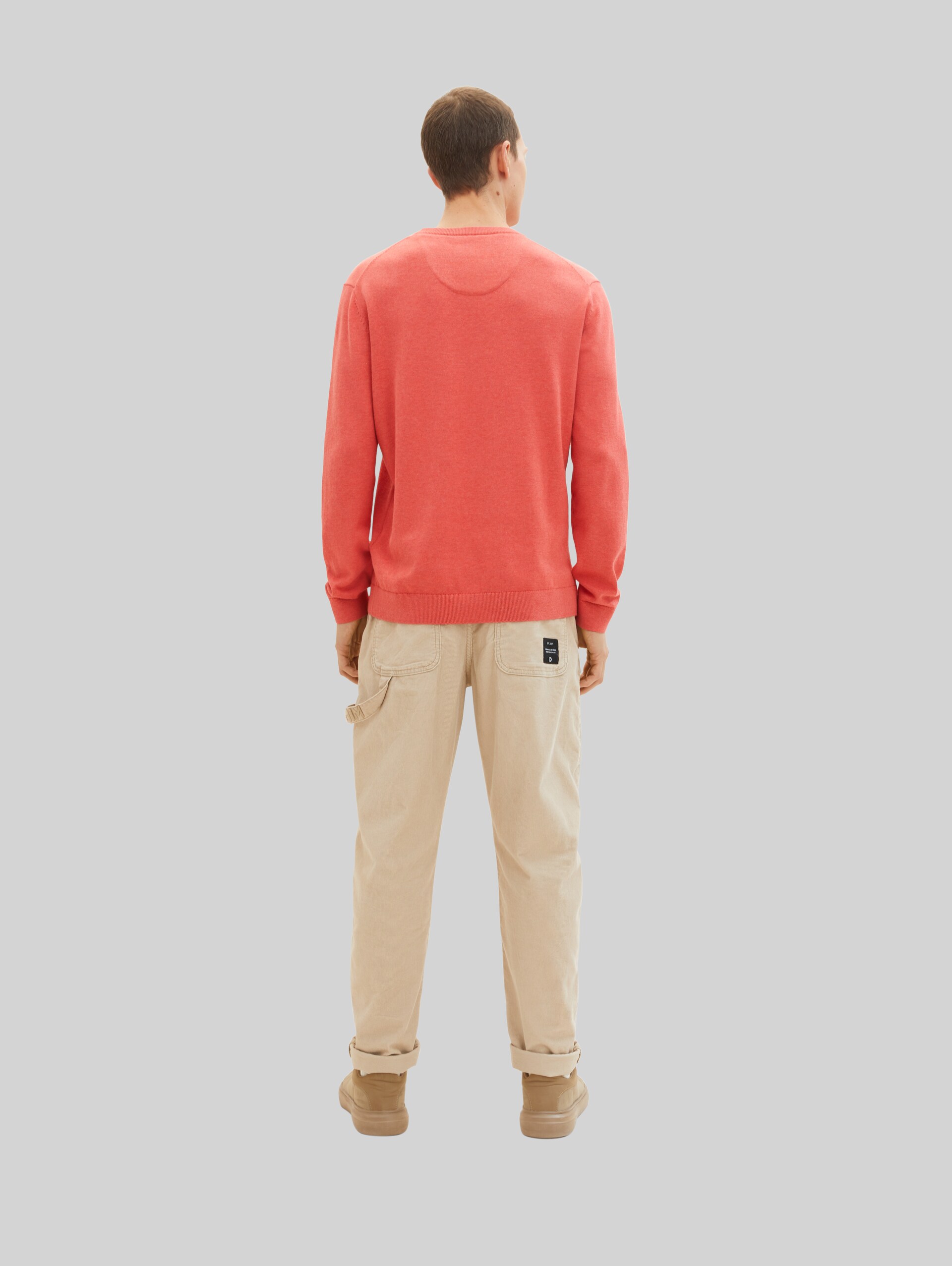 Basic gebreide trui van katoen - soft red melange