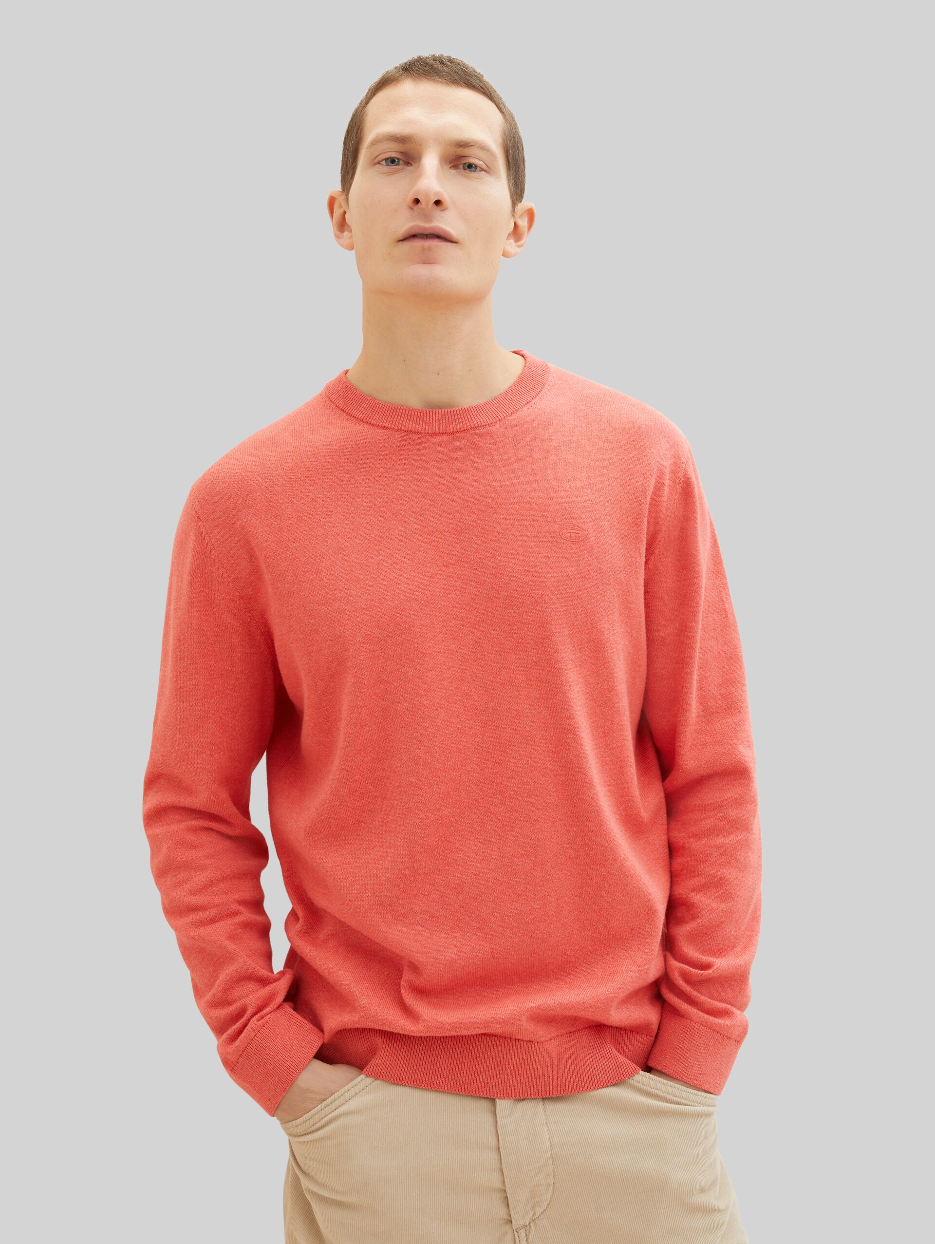 Basic gebreide trui van katoen - soft red melange