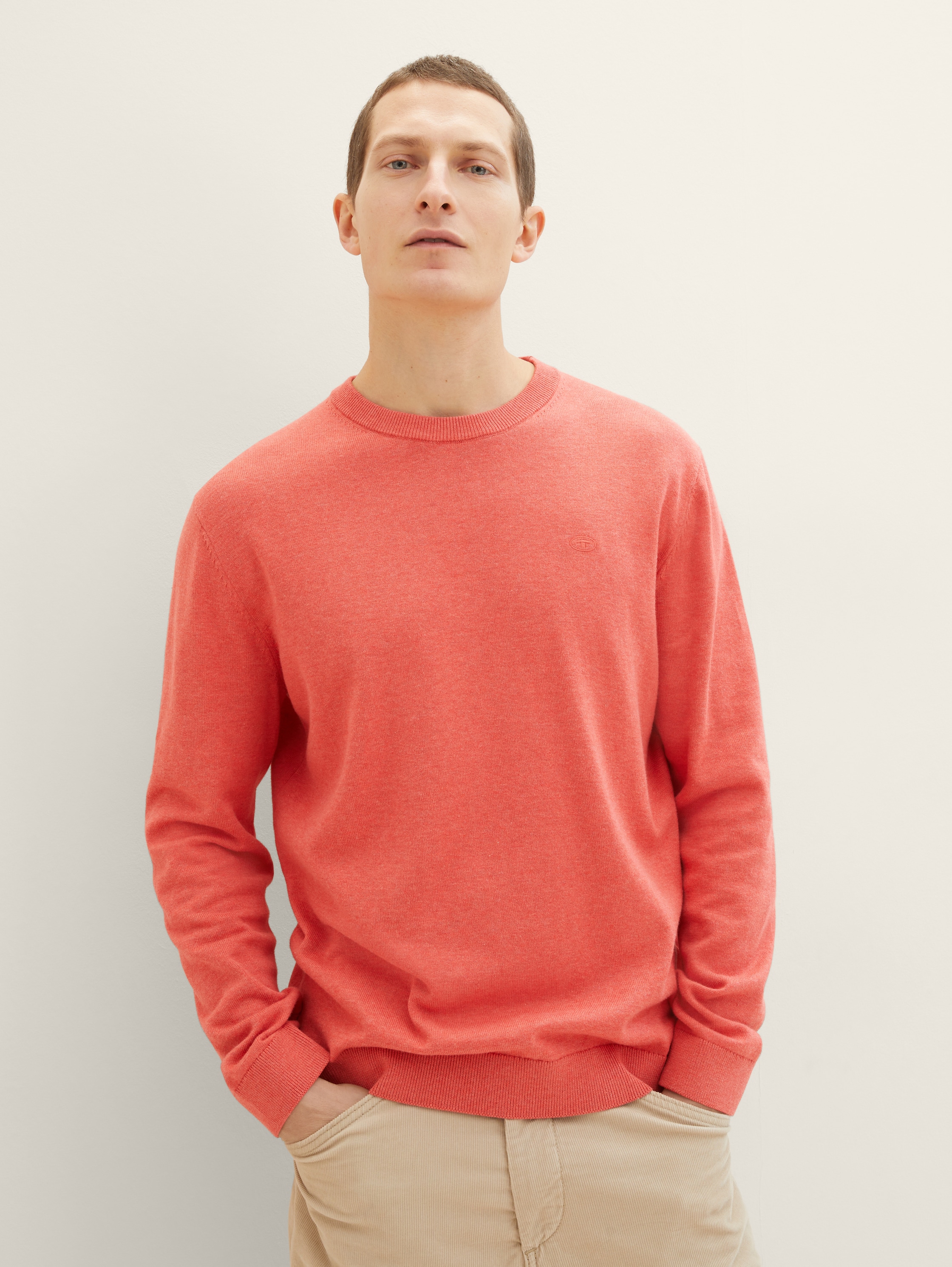 Strickpullover mit Rundhalsausschnitt - soft red melange