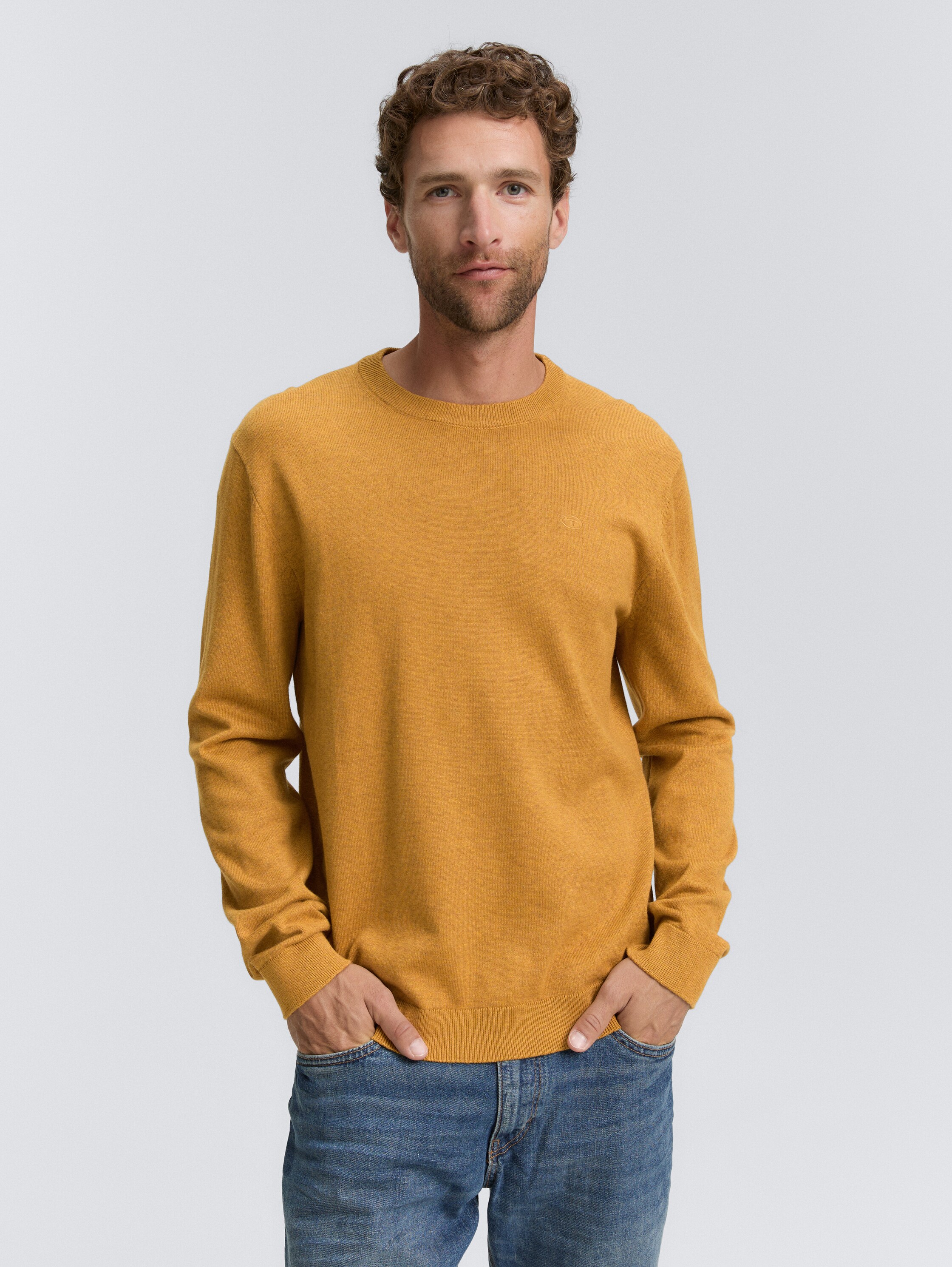Basic Strickpullover aus Baumwolle - mustard_melange - 