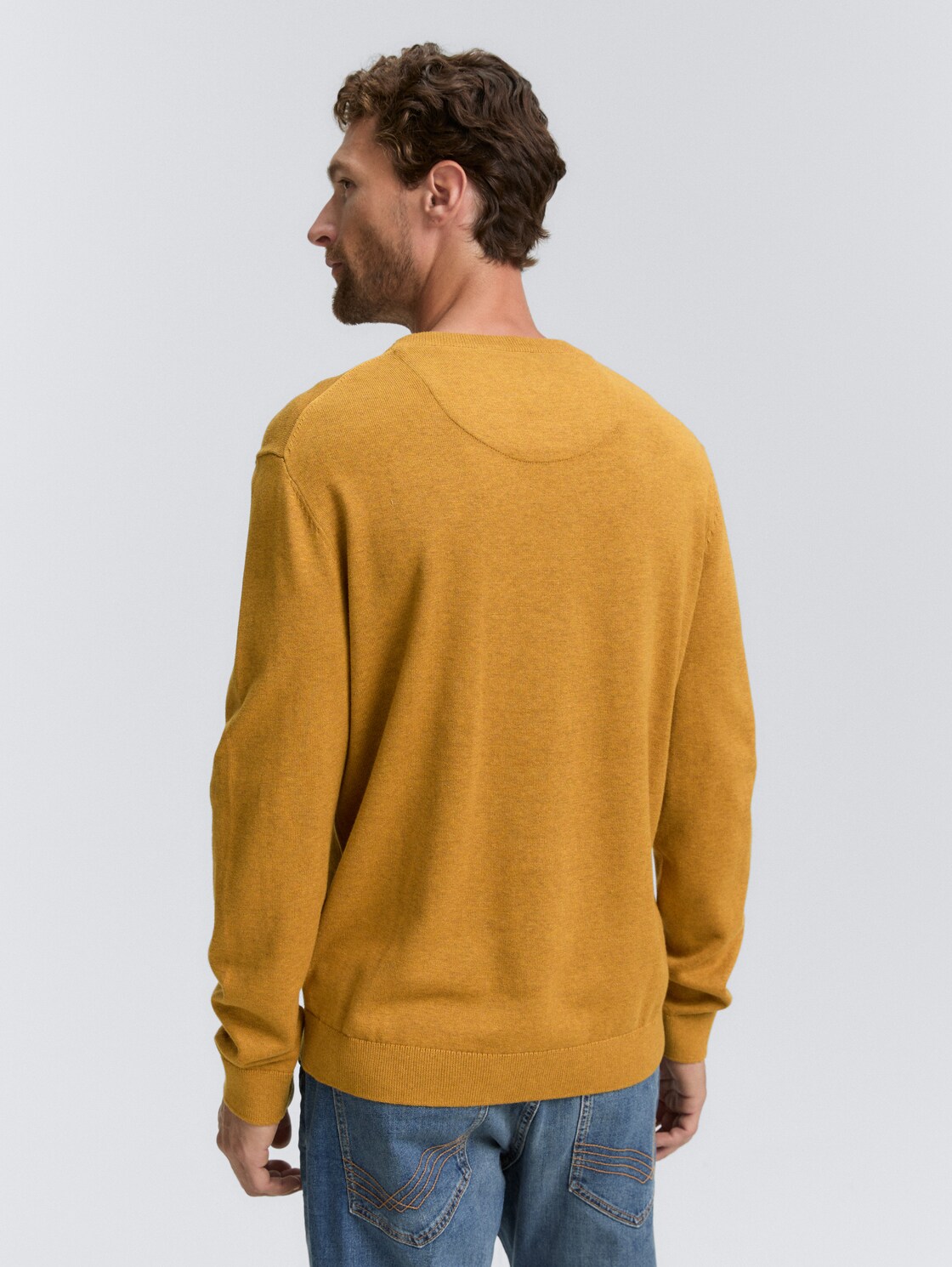 Basic Strickpullover aus Baumwolle - mustard melange