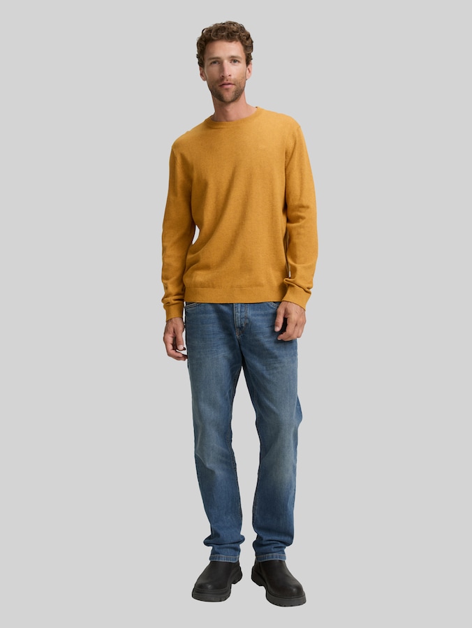 Basic Strickpullover aus Baumwolle von Men, mustard melange