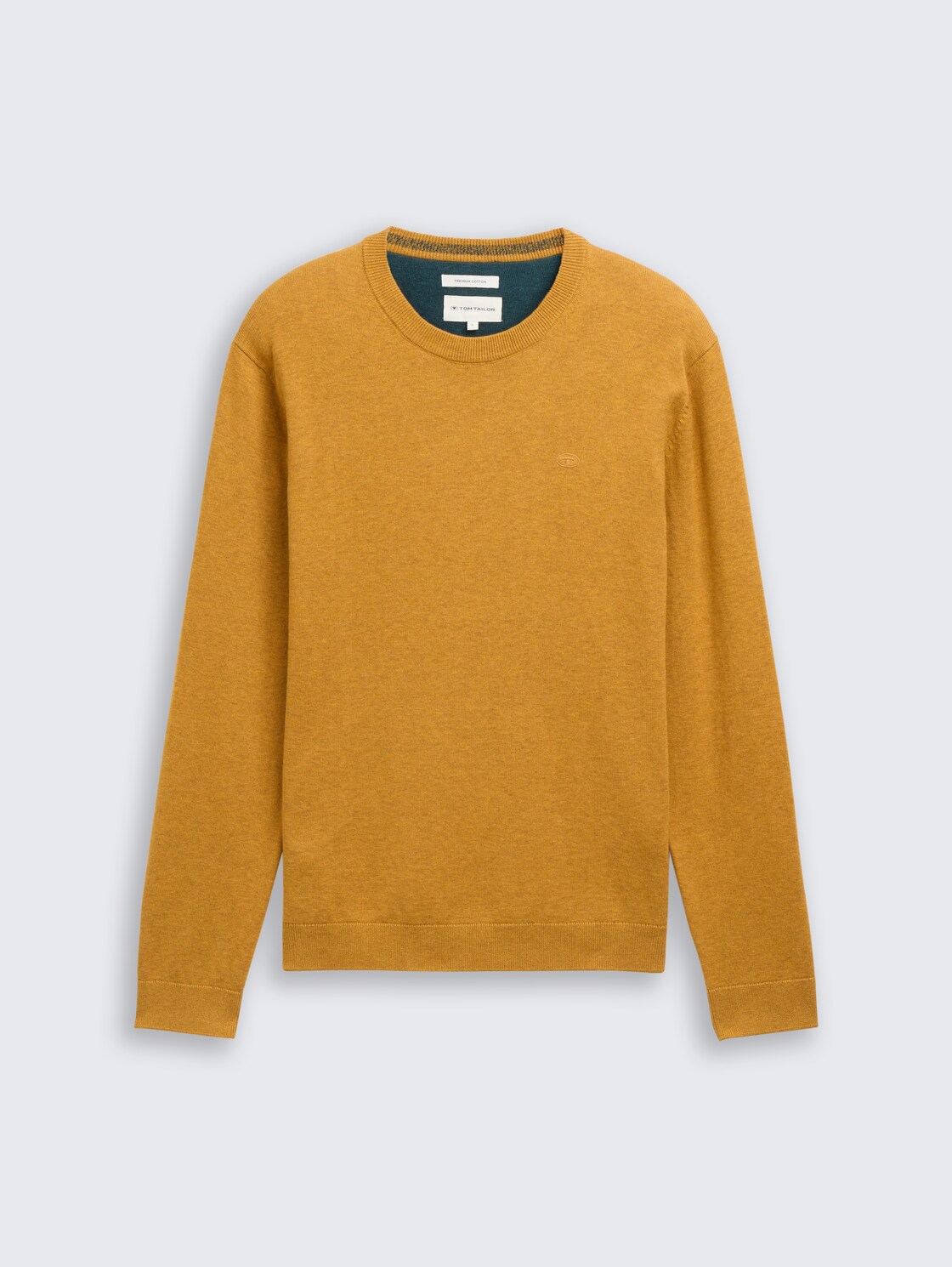 Basic Strickpullover aus Baumwolle - mustard melange