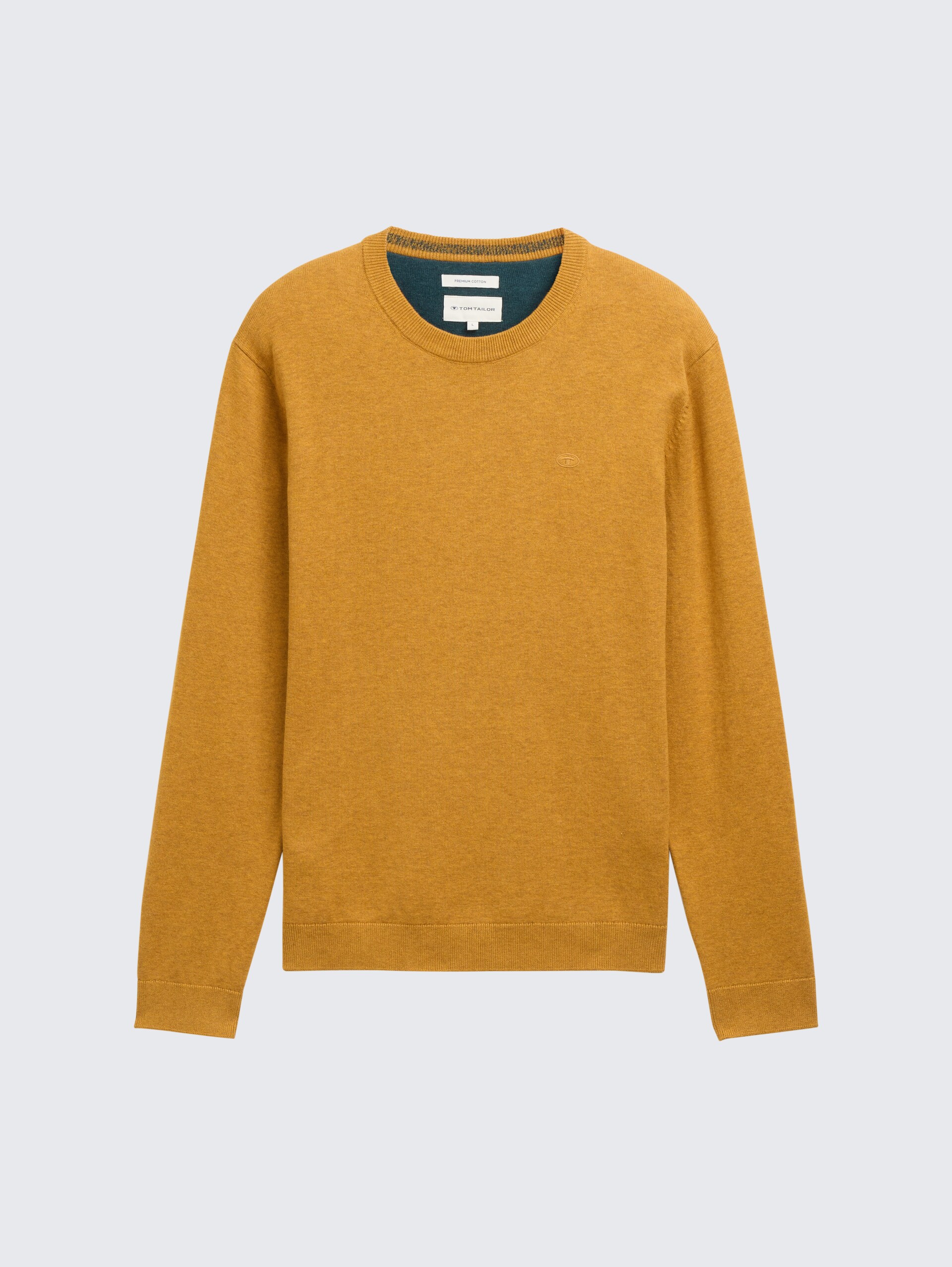 Basic Strickpullover aus Baumwolle - mustard melange