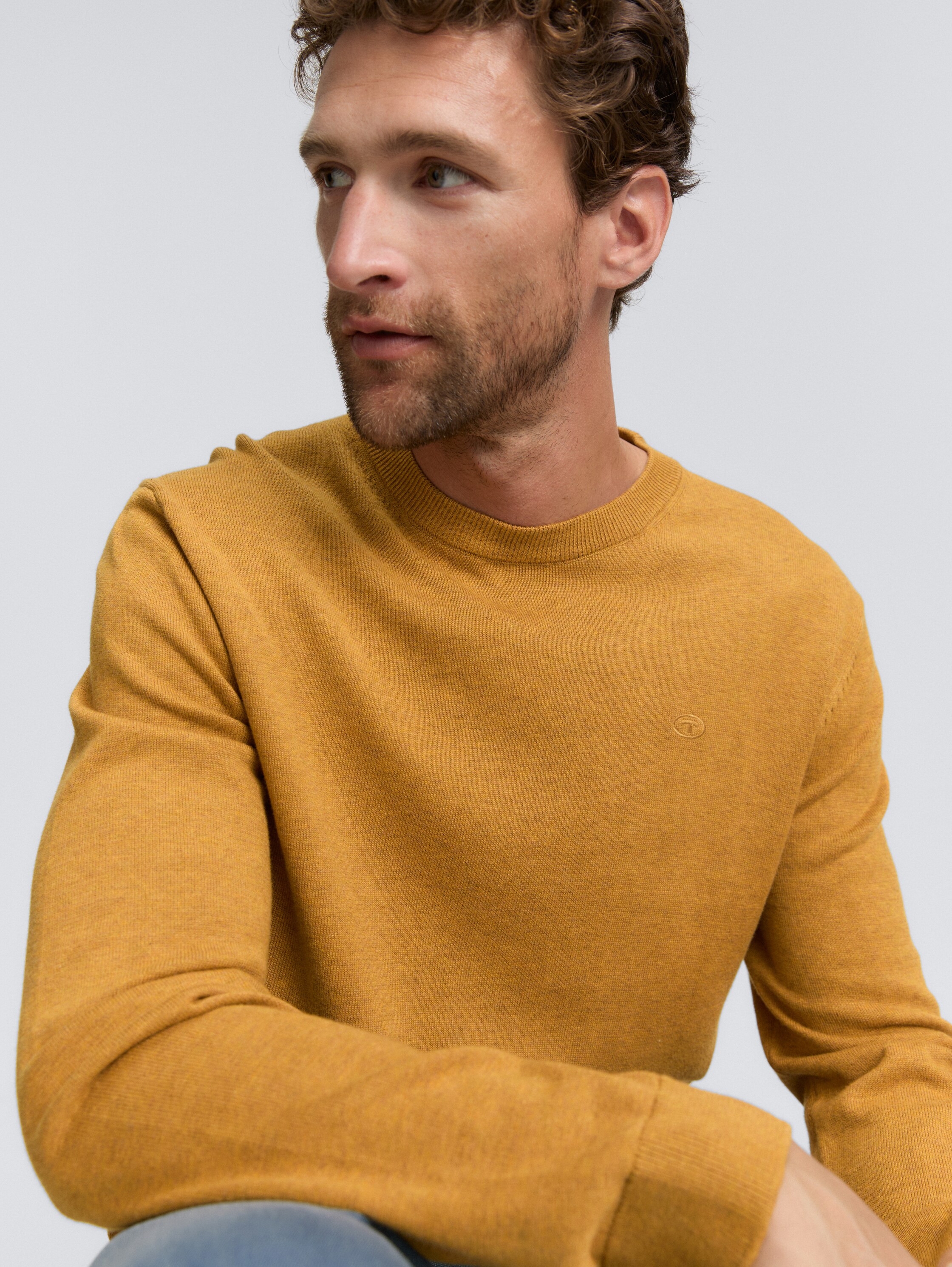 Basic Strickpullover aus Baumwolle - mustard_melange - 