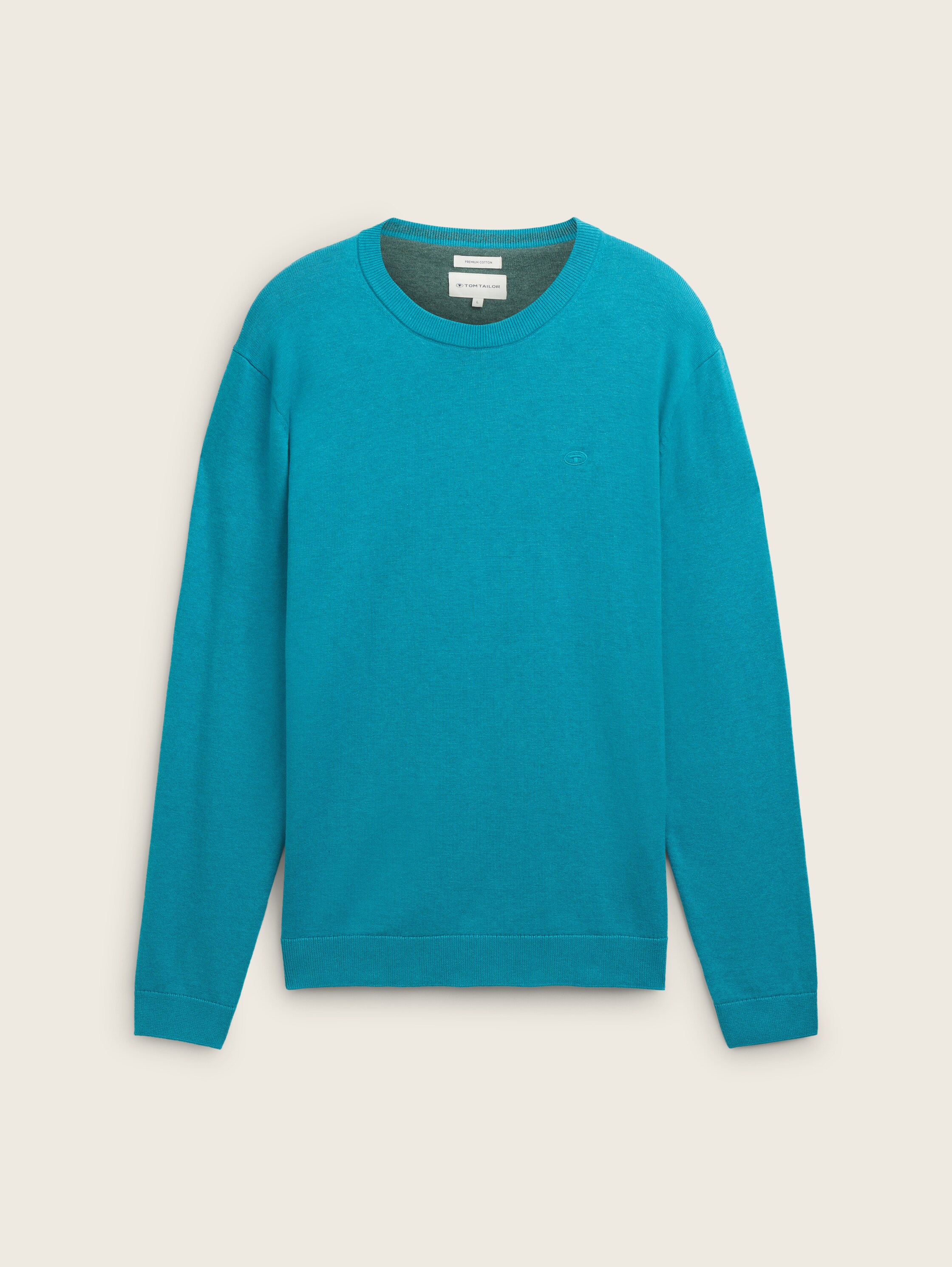 Basic Strickpullover aus Baumwolle - turquoise_blue_melange - 