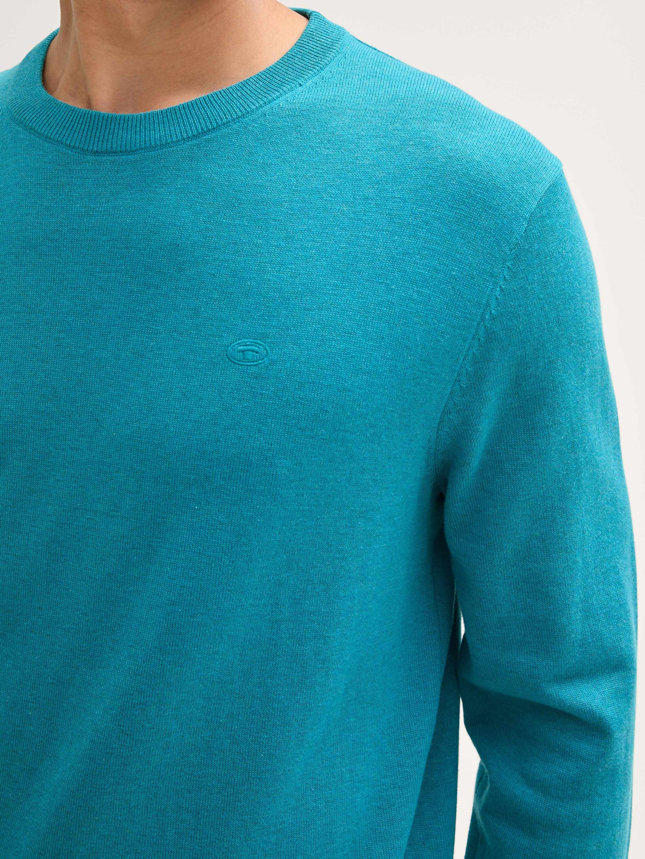 Basic Strickpullover aus Baumwolle - turquoise_blue_melange - 