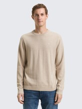 Pull en maille basique en coton - cashew beige melange - Découpe Vue de face du modèle