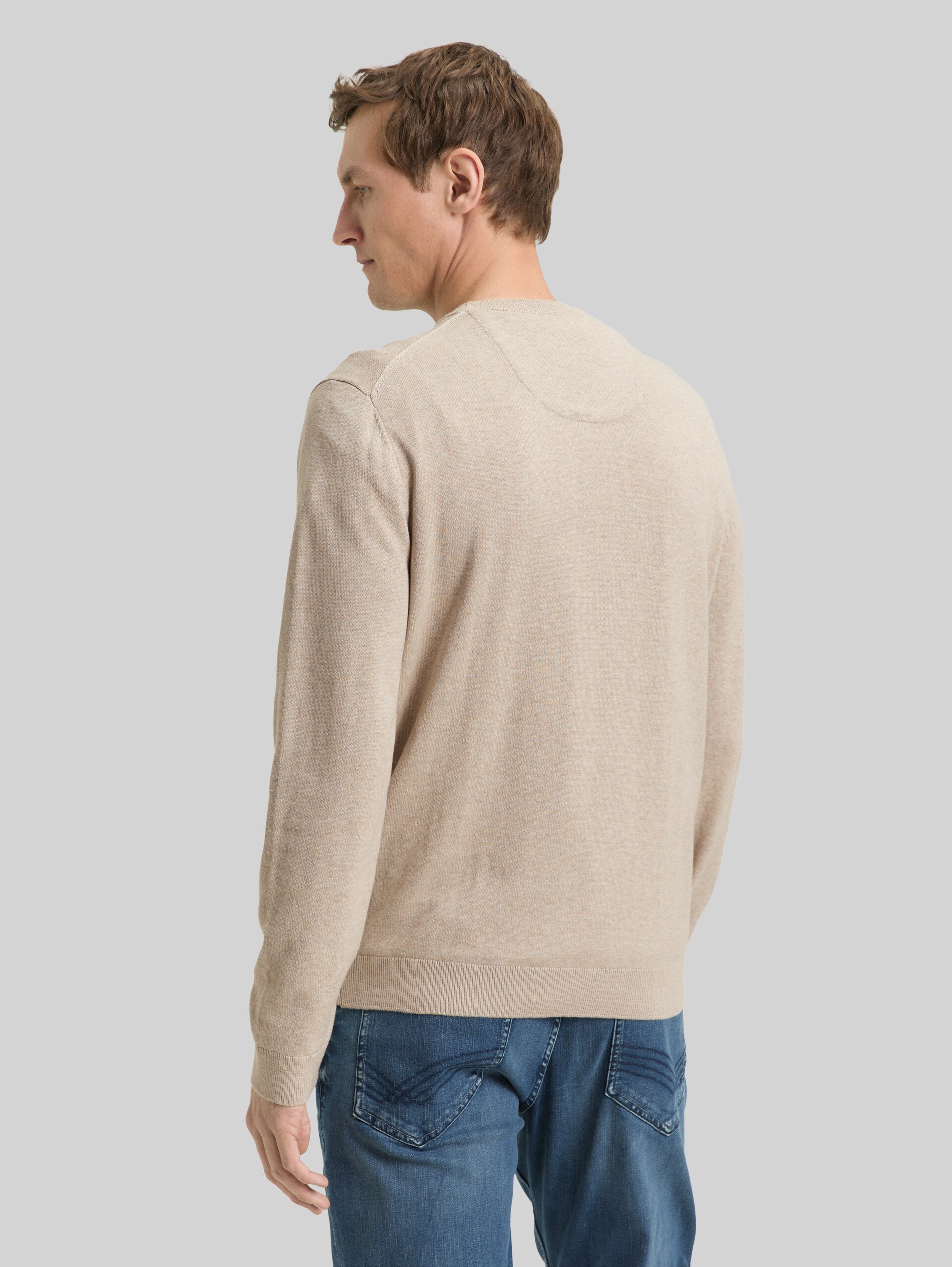 Basic knitted jumper in cotton - cashew beige melange