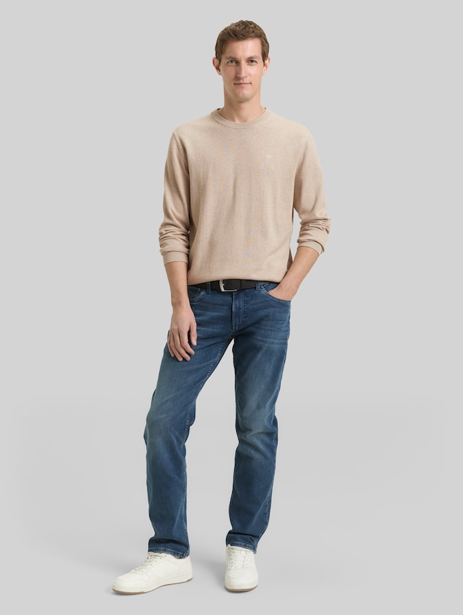 Basic cotton knitted jumper by Men, cashew beige melange