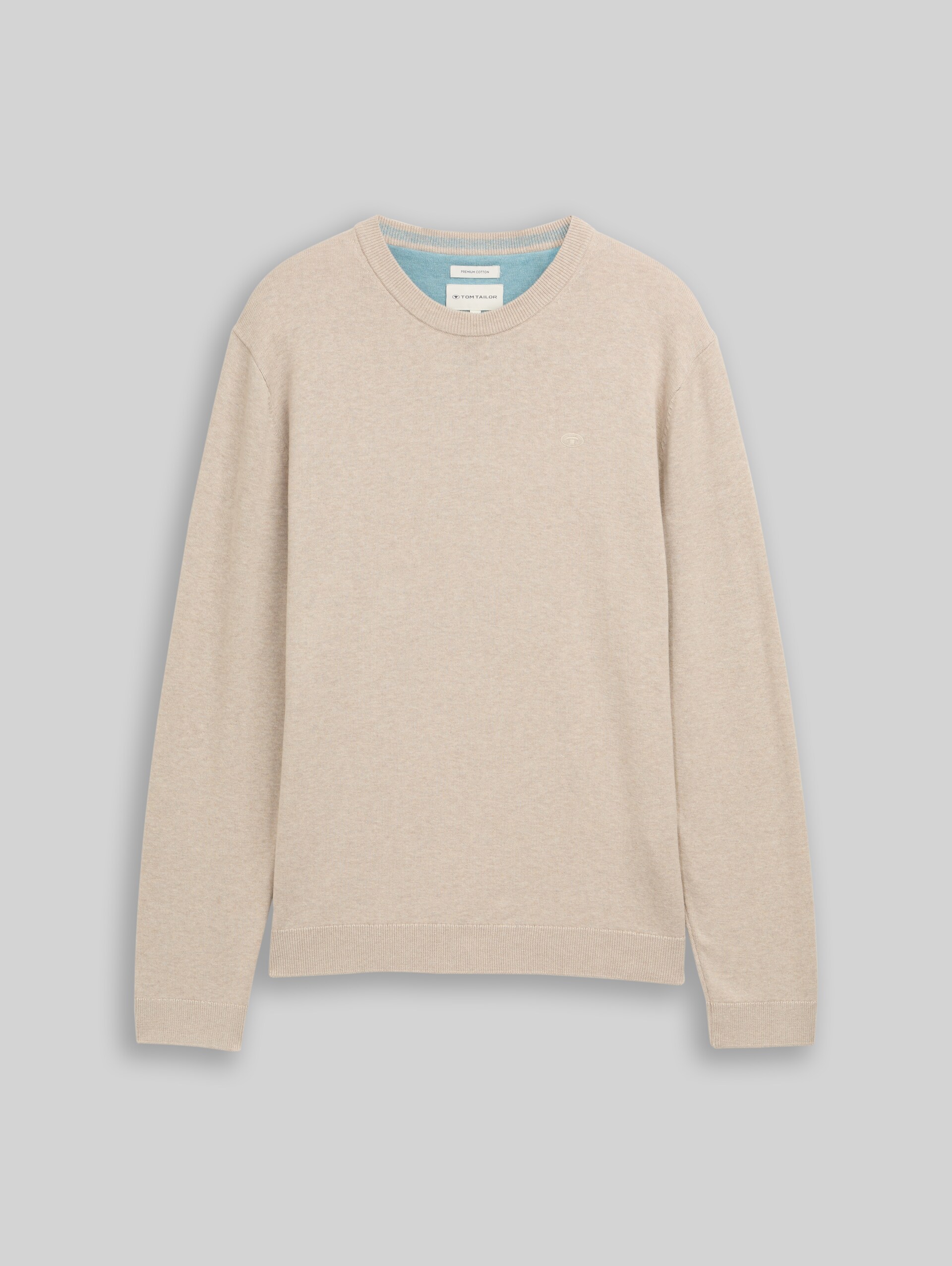 Basic knitted jumper in cotton - cashew beige melange