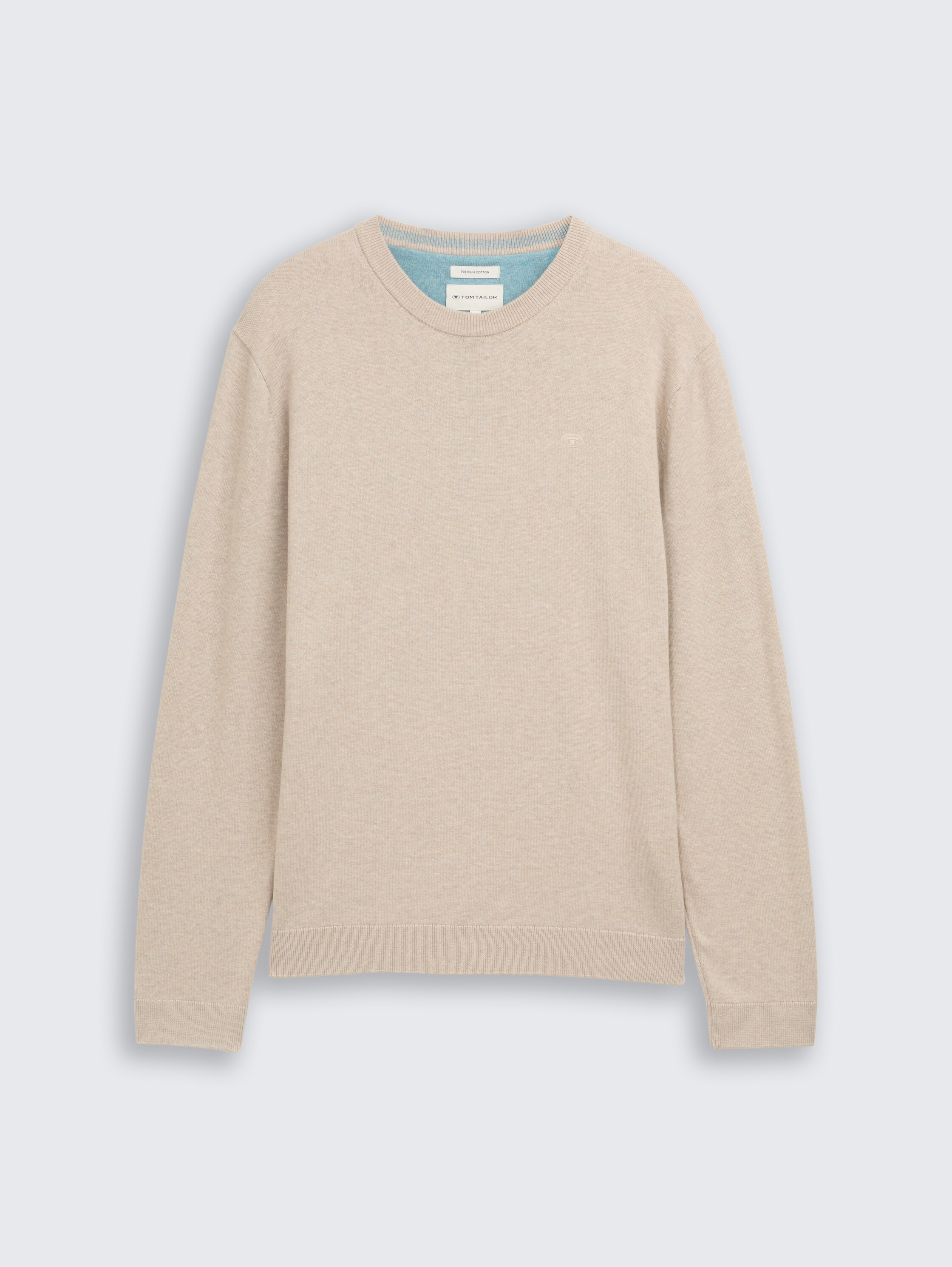 Basic gebreide trui van katoen - cashew beige melange