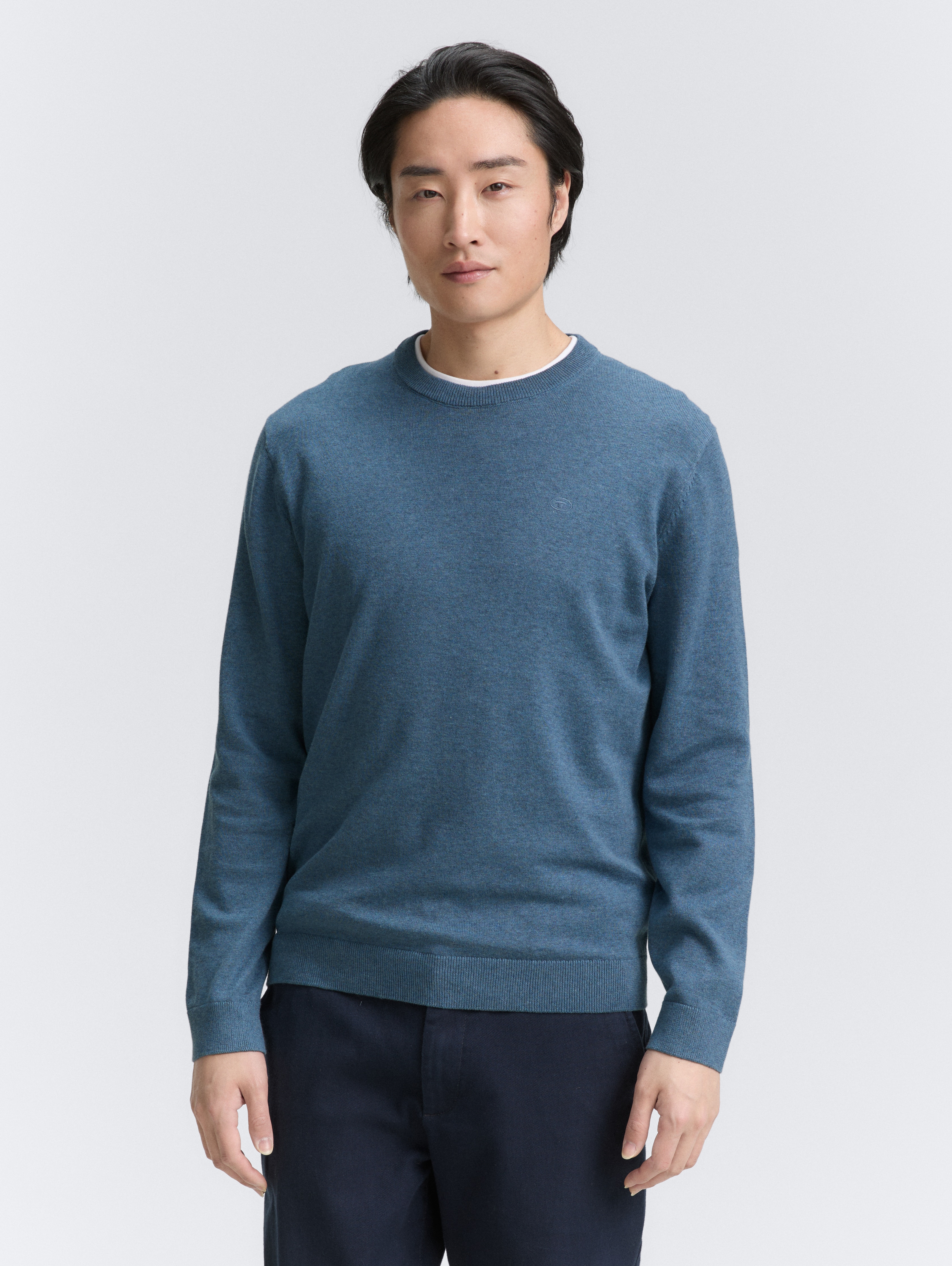 Basic Strickpullover aus Baumwolle von Men, real teal melange