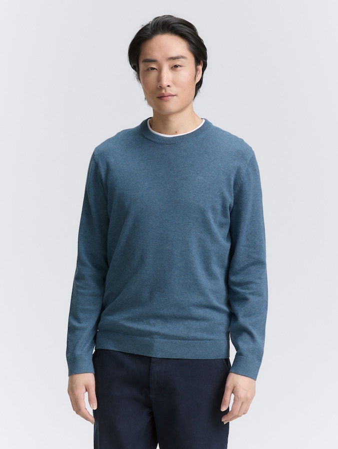 Basic Strickpullover aus Baumwolle von Men, real teal melange