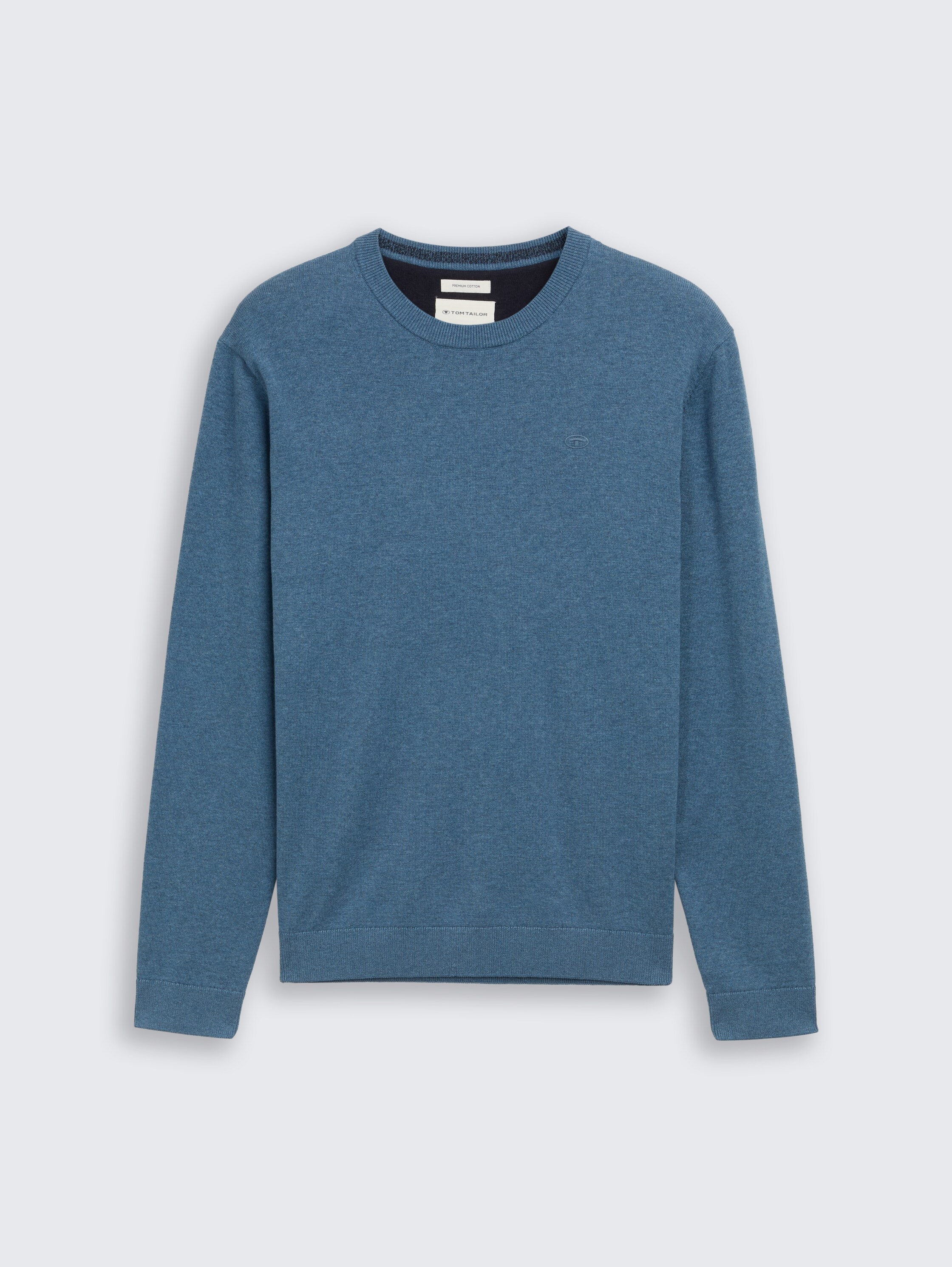 Basic gebreide trui van katoen - real teal melange