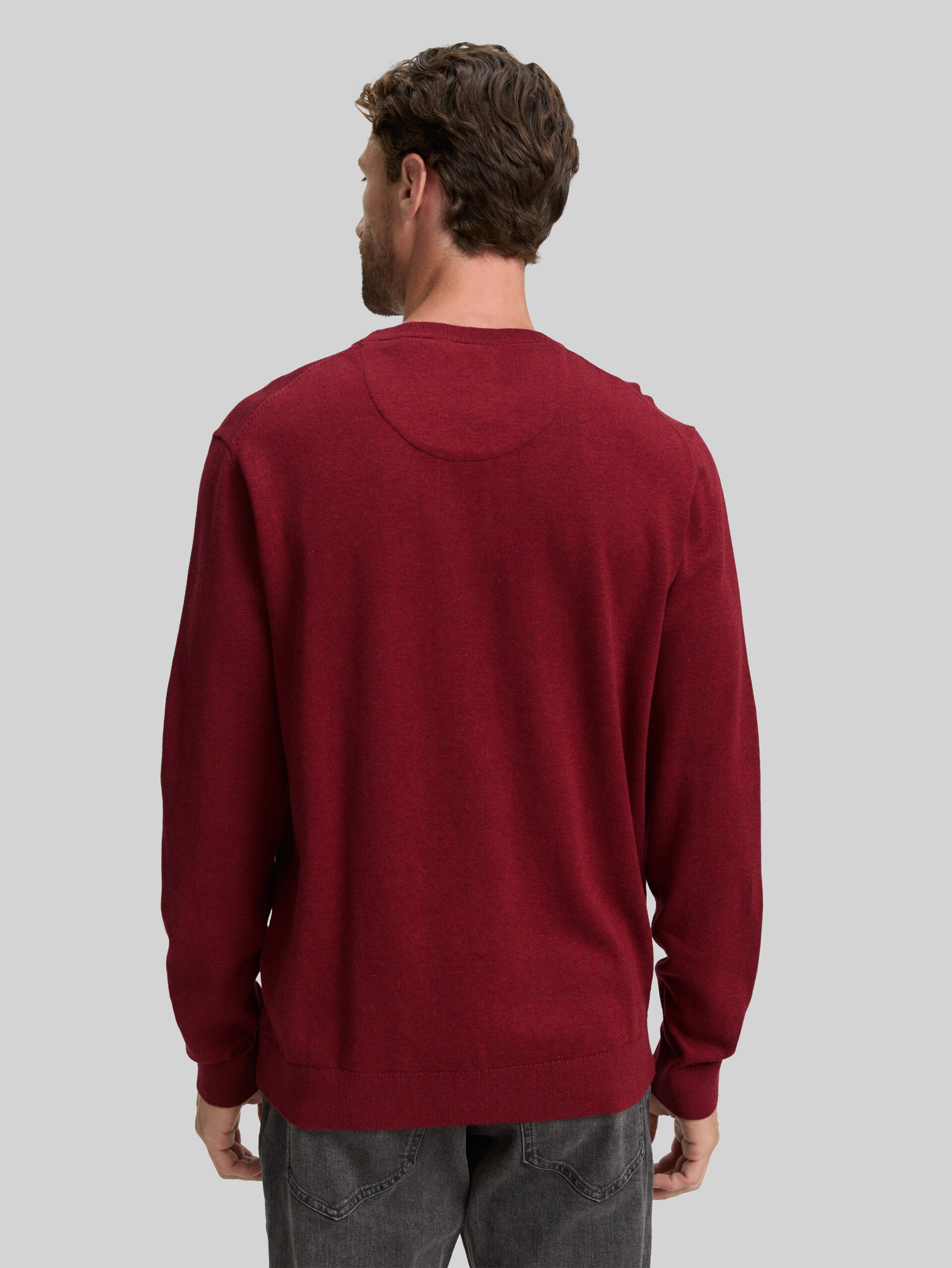 Basic knitted jumper in cotton - dark samba red melange