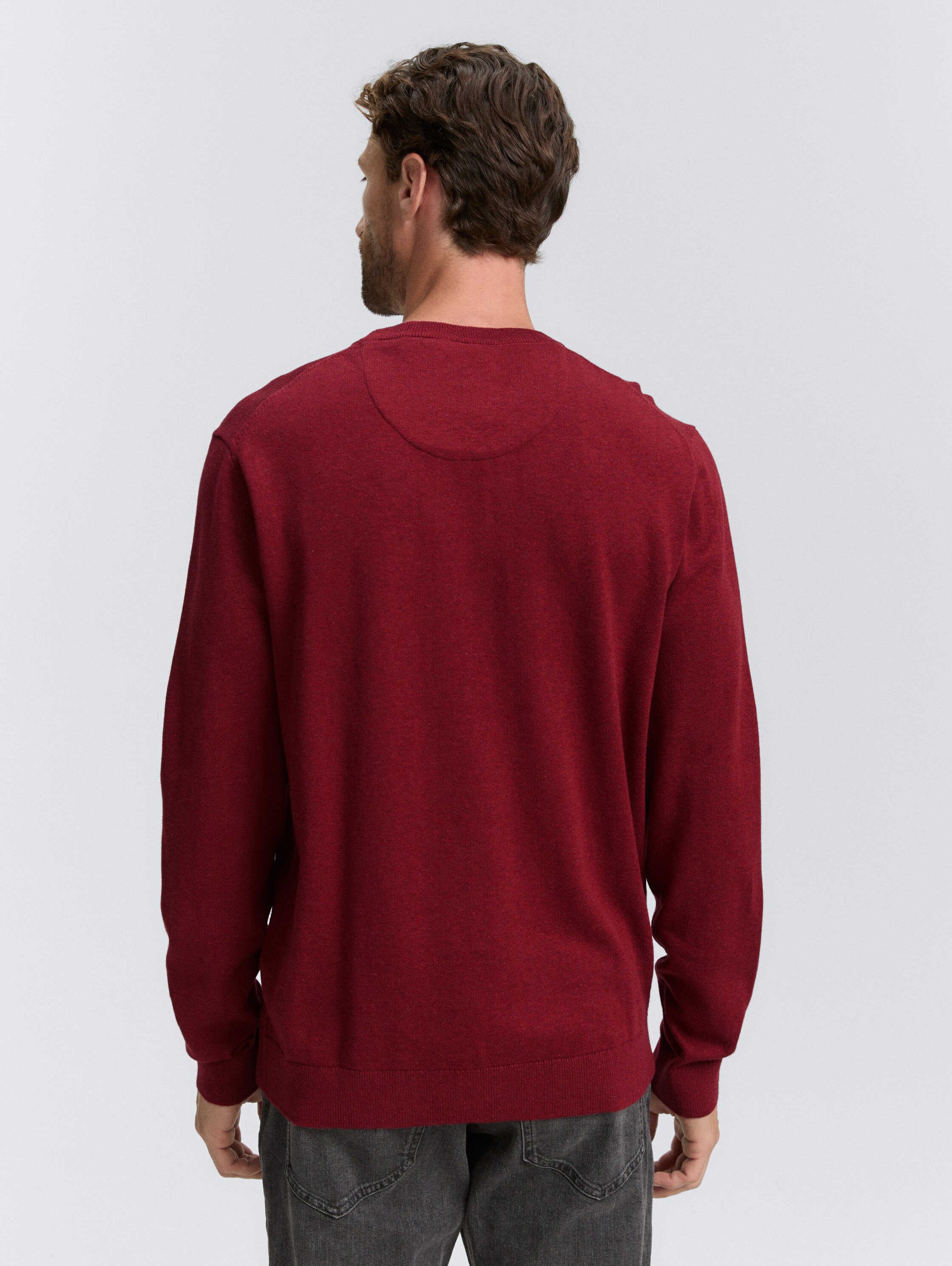 Basic Strickpullover aus Baumwolle - dark samba red melange