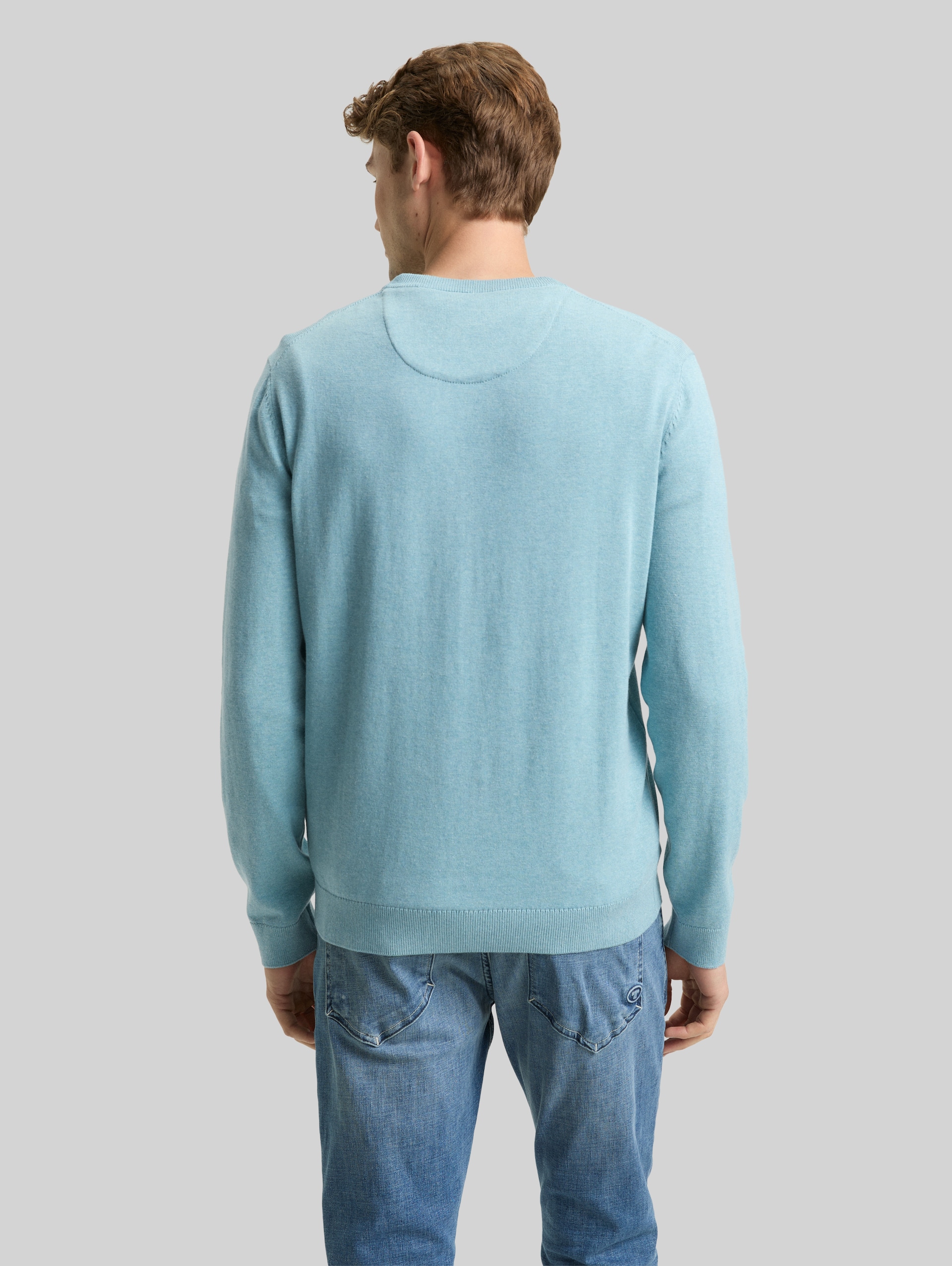 Basic knitted jumper in cotton - tourmaline melange