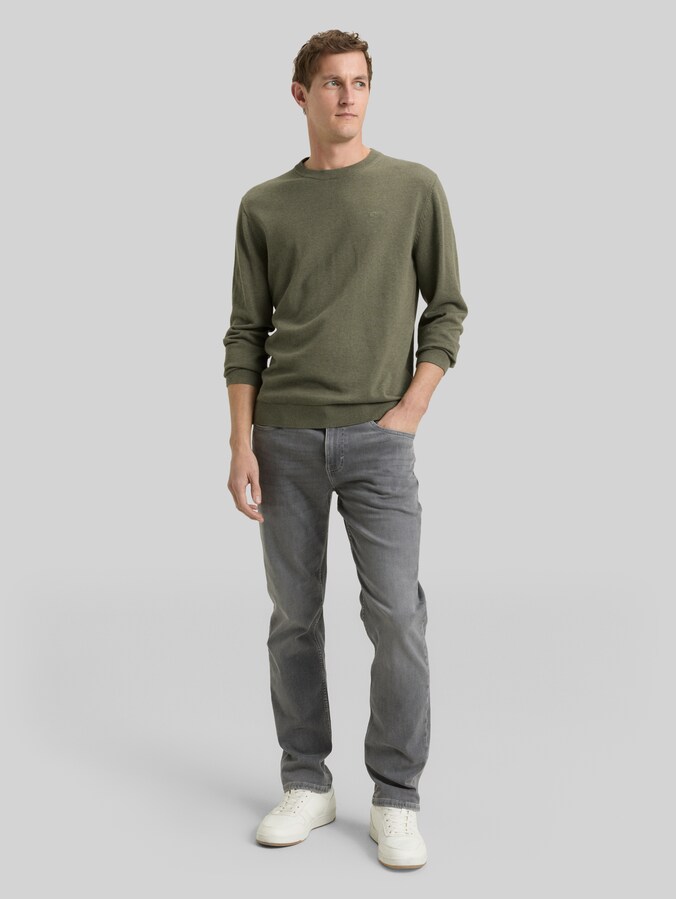 Basic Strickpullover aus Baumwolle von Men, tea leaf melange