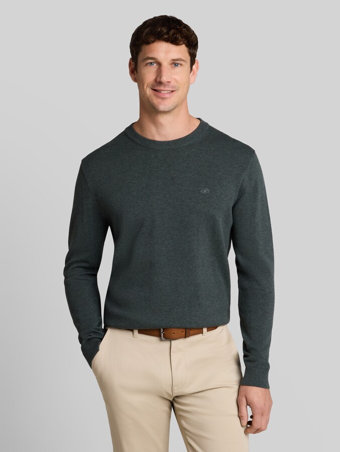 Basic Strickpullover aus Baumwolle von Men, darkest olive melange