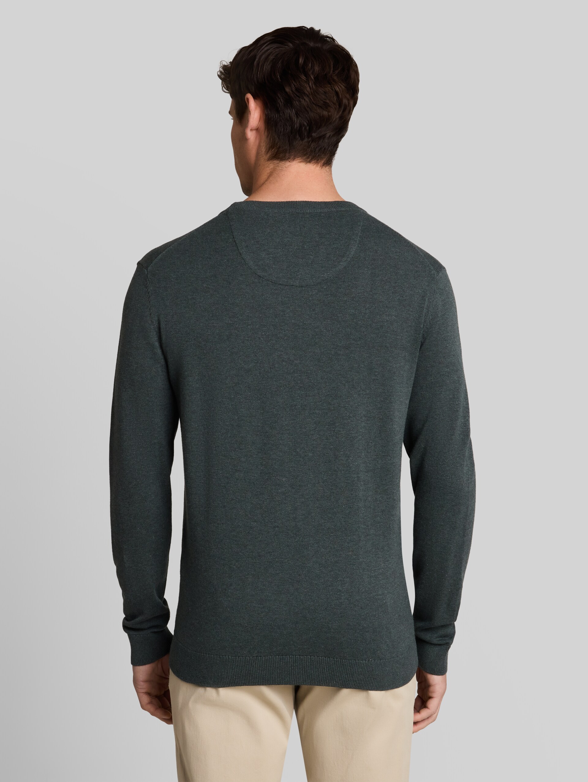 Basic Strickpullover aus Baumwolle - darkest olive melange