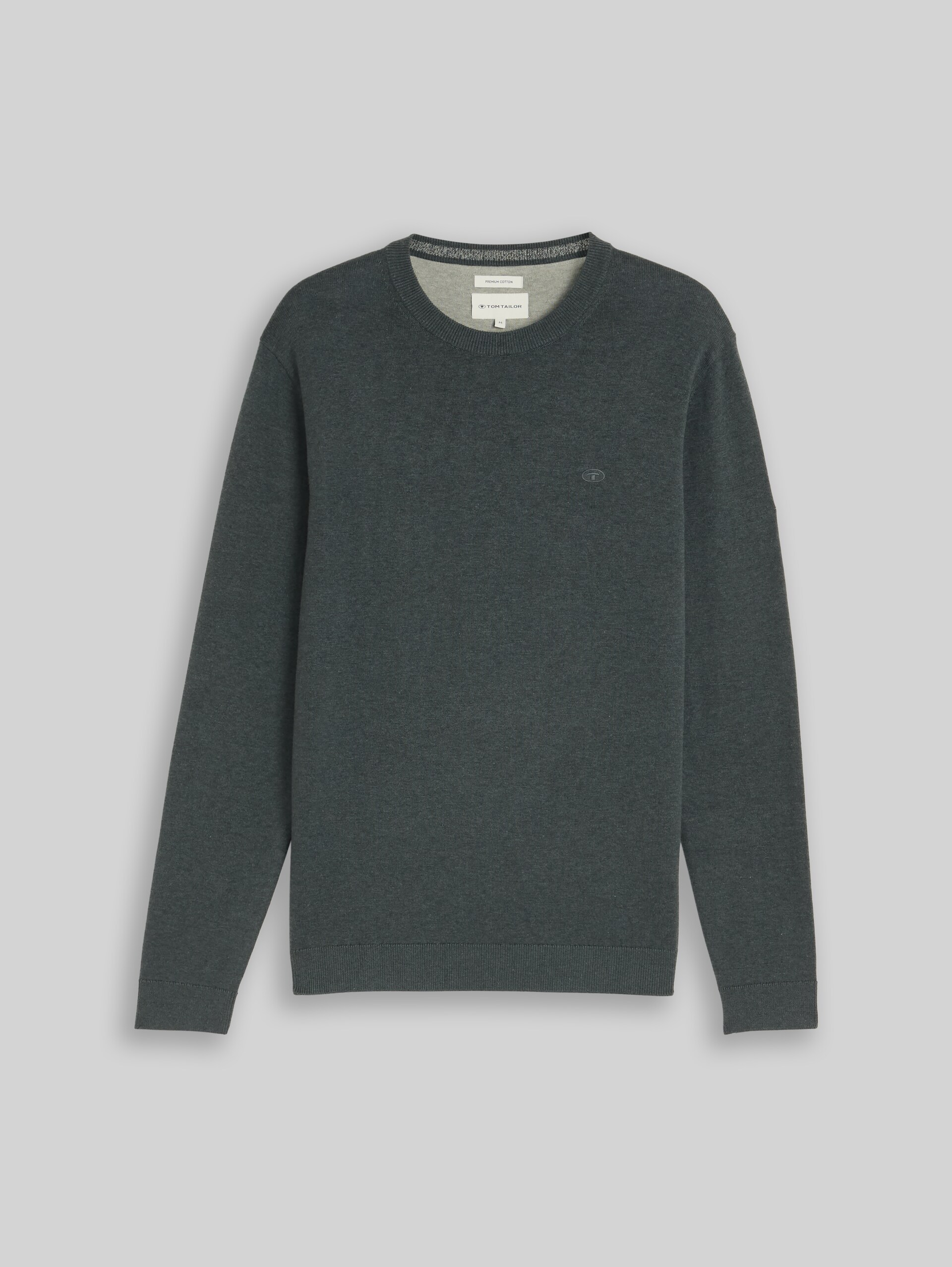 Basic Strickpullover aus Baumwolle - darkest olive melange