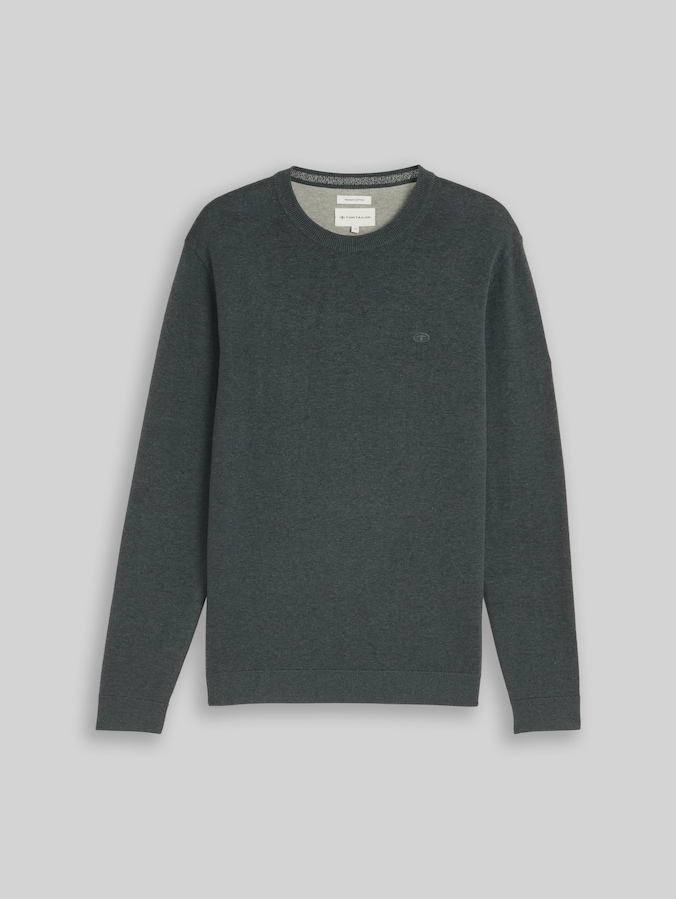 Basic Strickpullover aus Baumwolle von Men, darkest olive melange