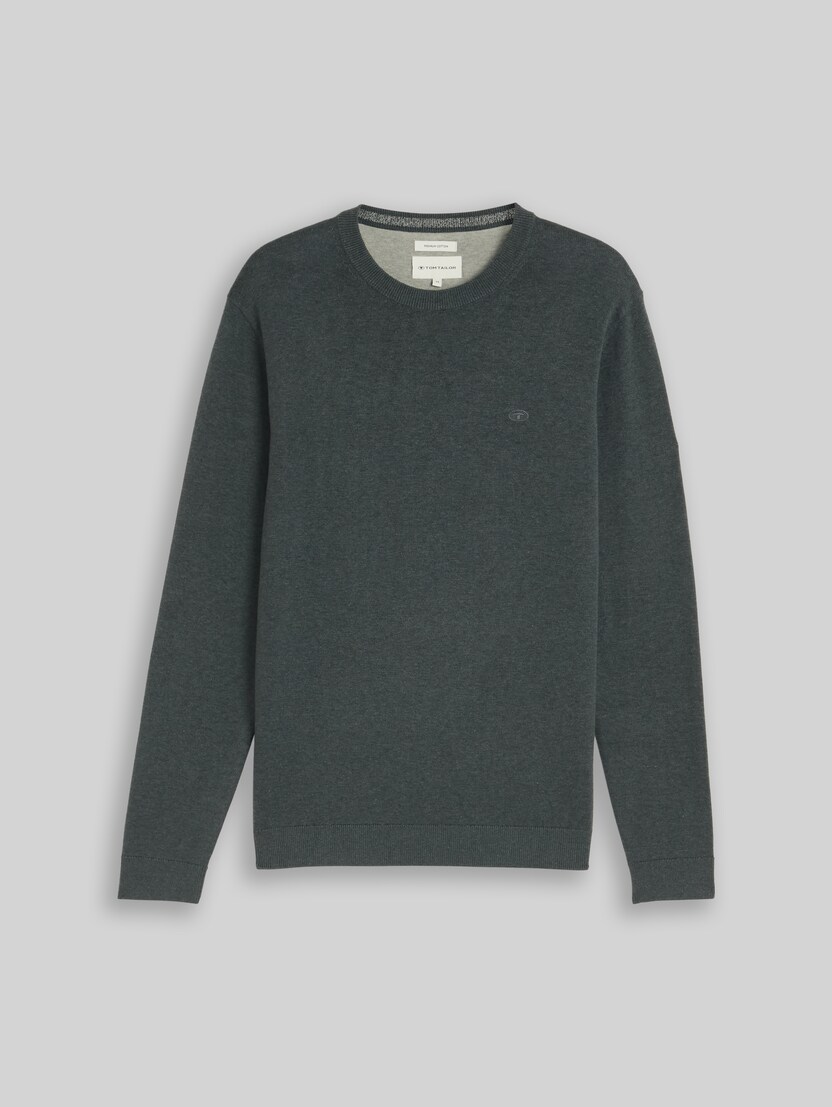 Basic katoenen gebreide trui door Men, darkest olive melange