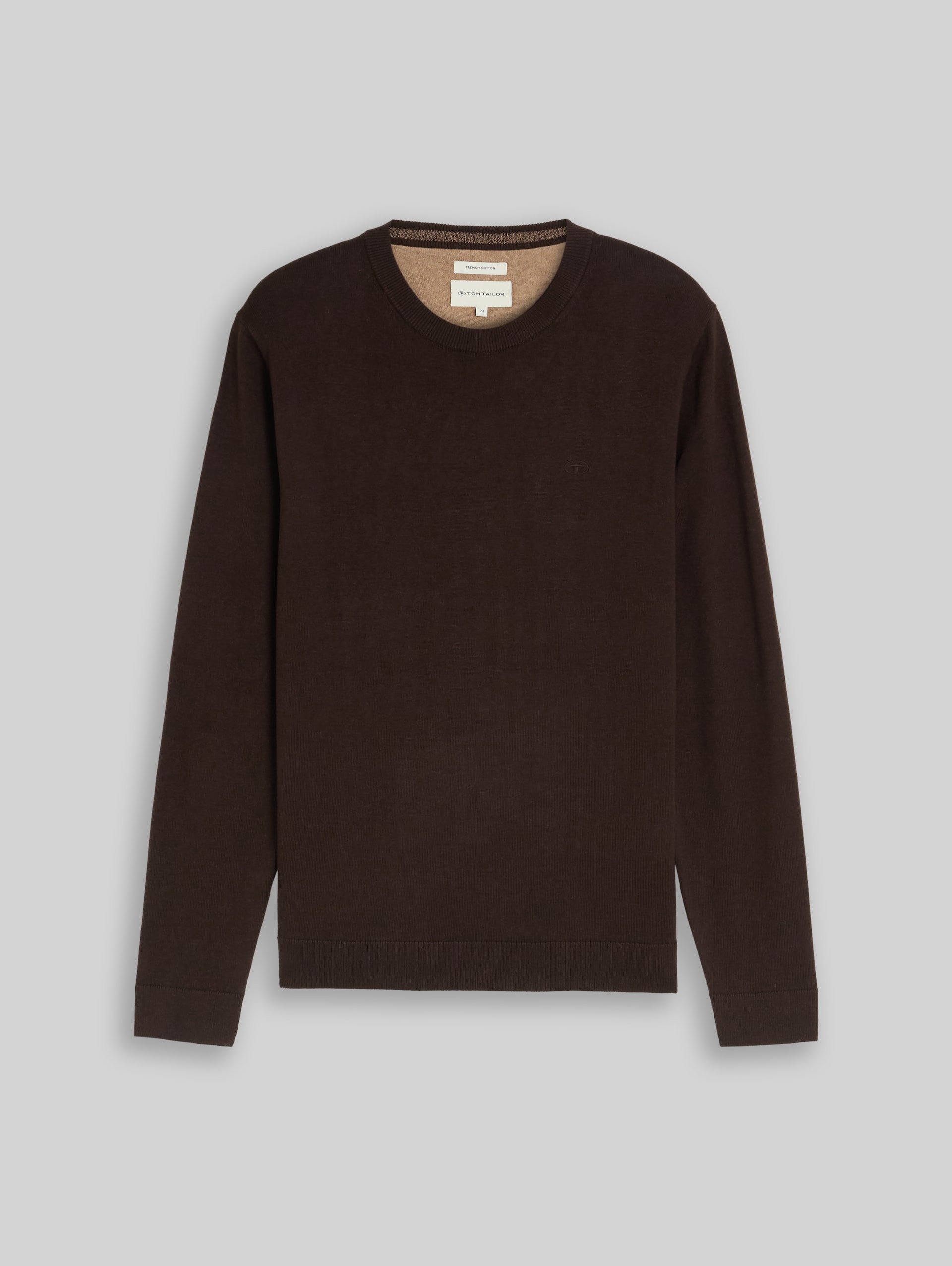 Basic Strickpullover aus Baumwolle - dark chocolate brown melange