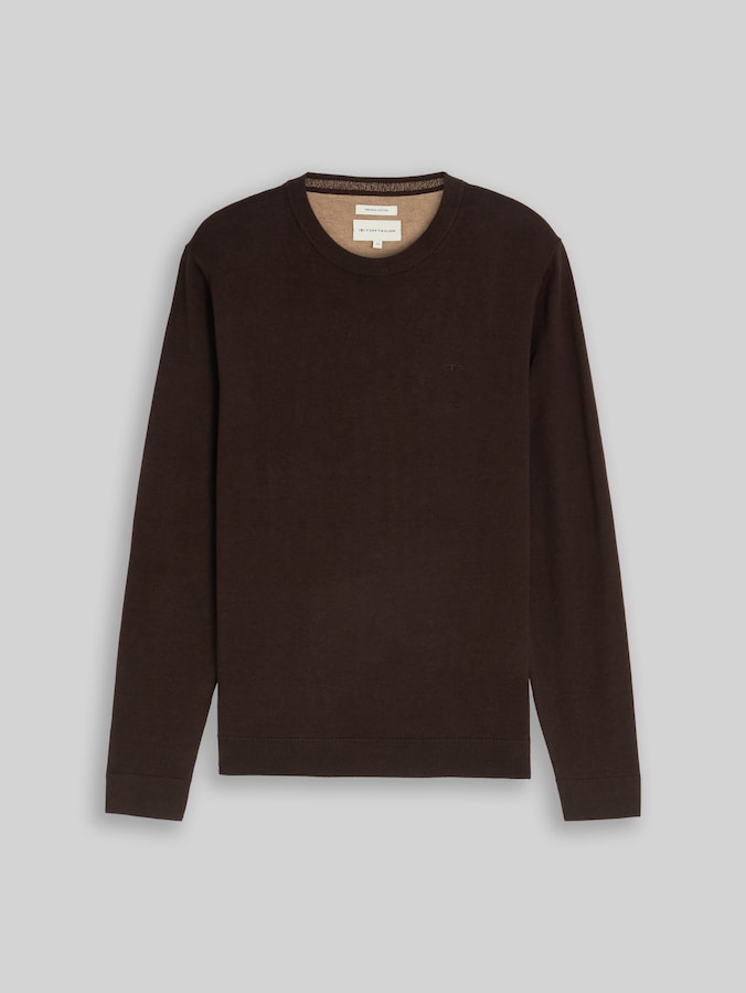 Basic Strickpullover aus Baumwolle von Men, dark chocolate brown melange