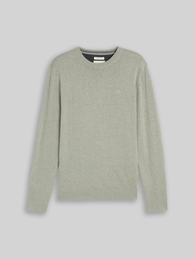 Basic Strickpullover aus Baumwolle von Men, iron mint melange