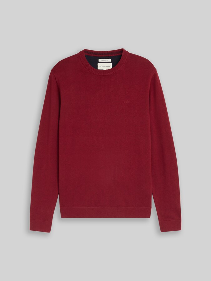 Basic Strickpullover aus Baumwolle von Men, carlet red melange