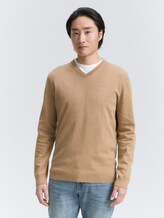 Pull en maille à col en V - hazel brown melange - Découpe Vue de face du modèle