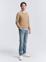 Pull en maille à col en V - hazel brown melange - Vue de face du modèle