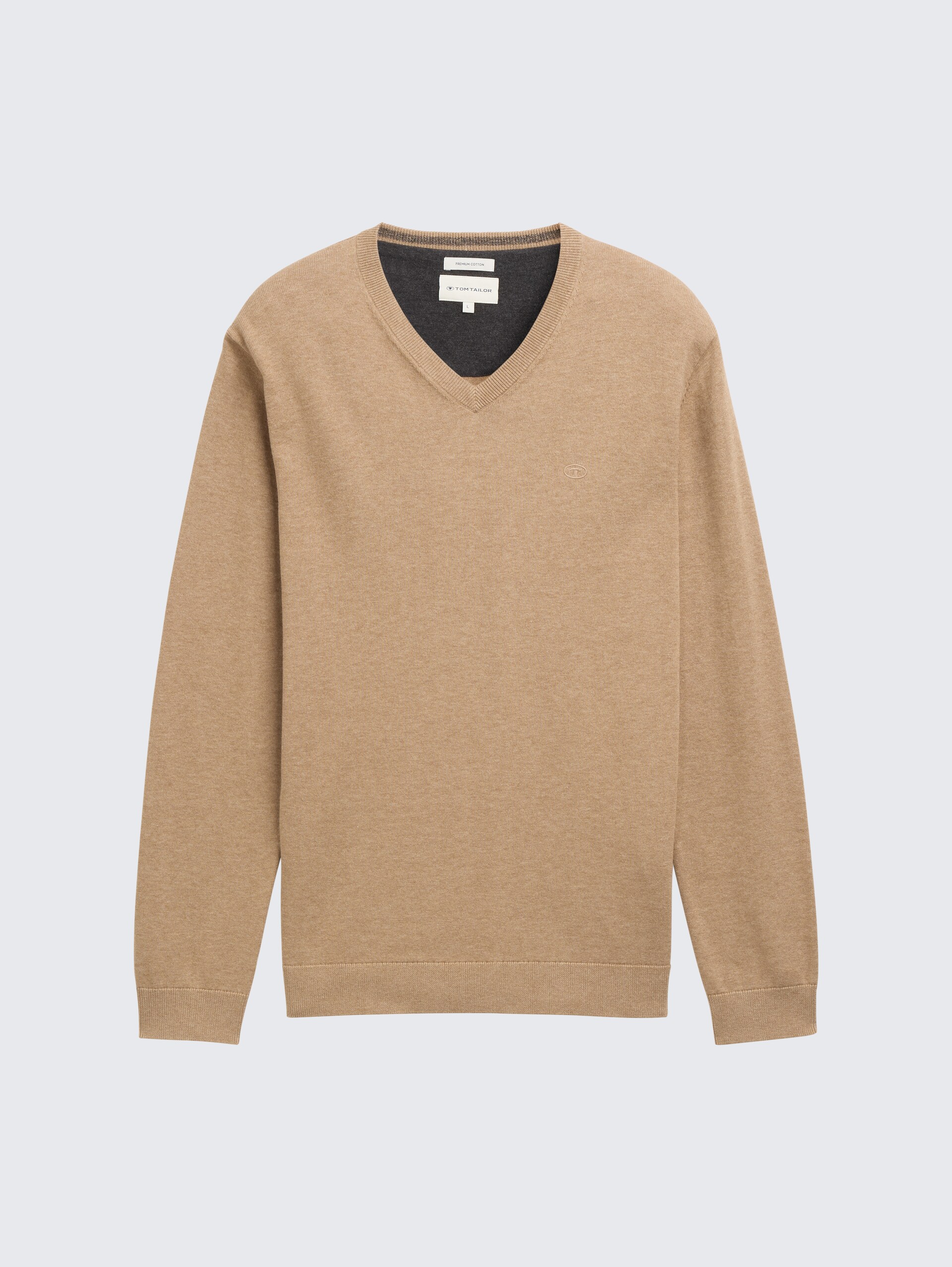 Strickpullover mit V-Ausschnitt - hazel brown melange