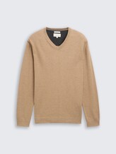 Pull en maille à col en V - hazel brown melange
