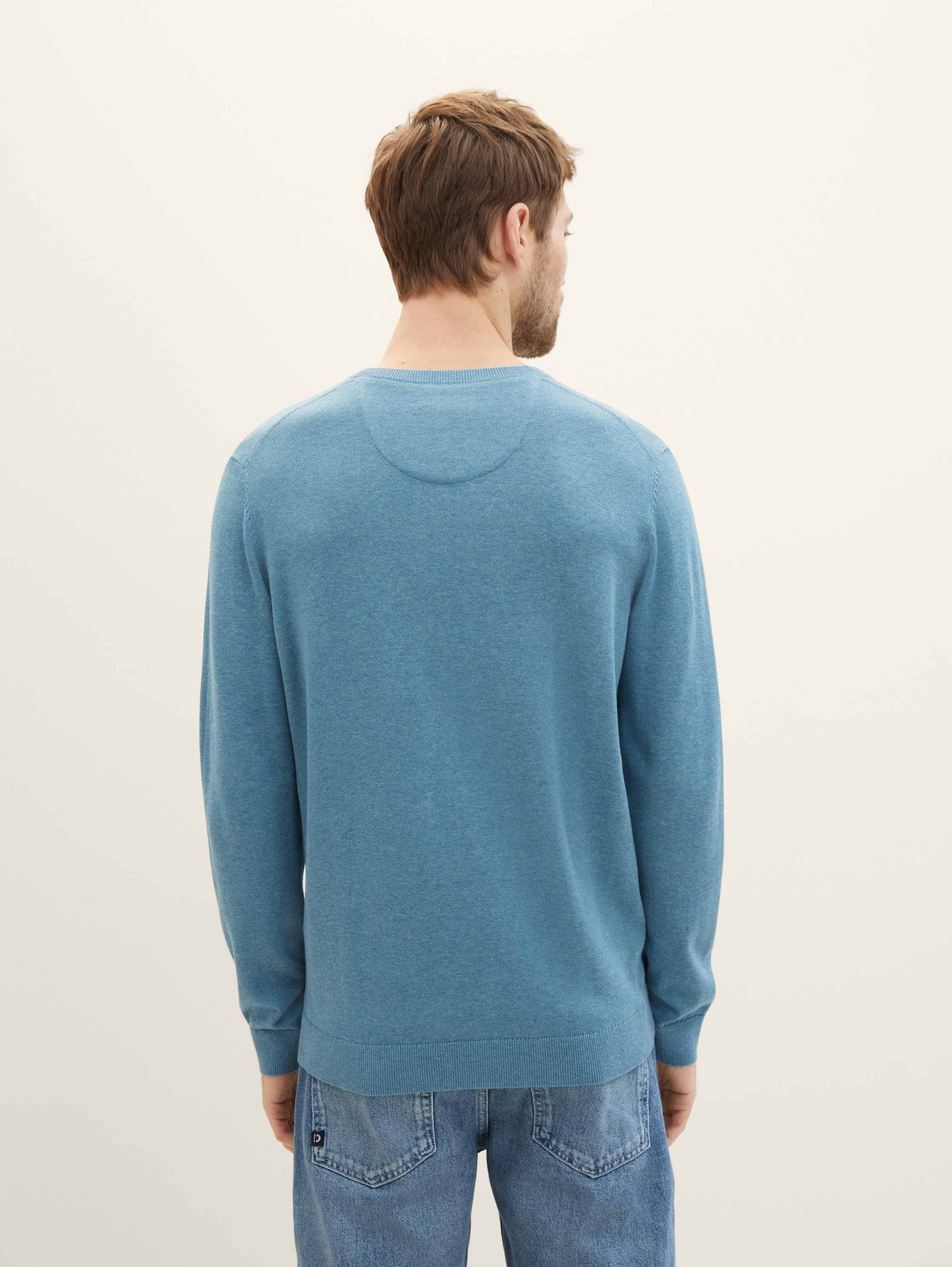 Gebreide trui met V-hals - blue water melange