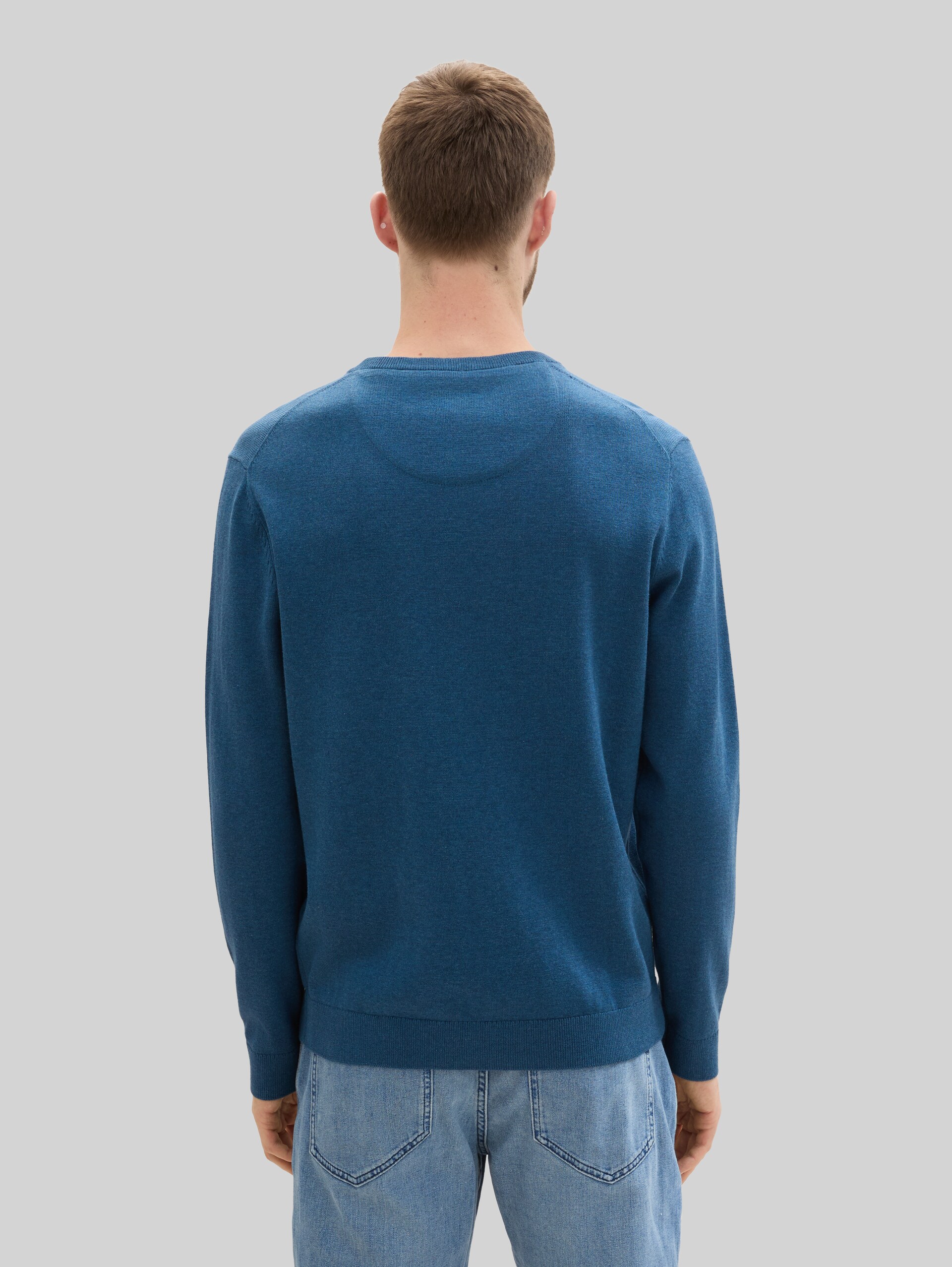 Strickpullover mit V-Ausschnitt - dark teal melange