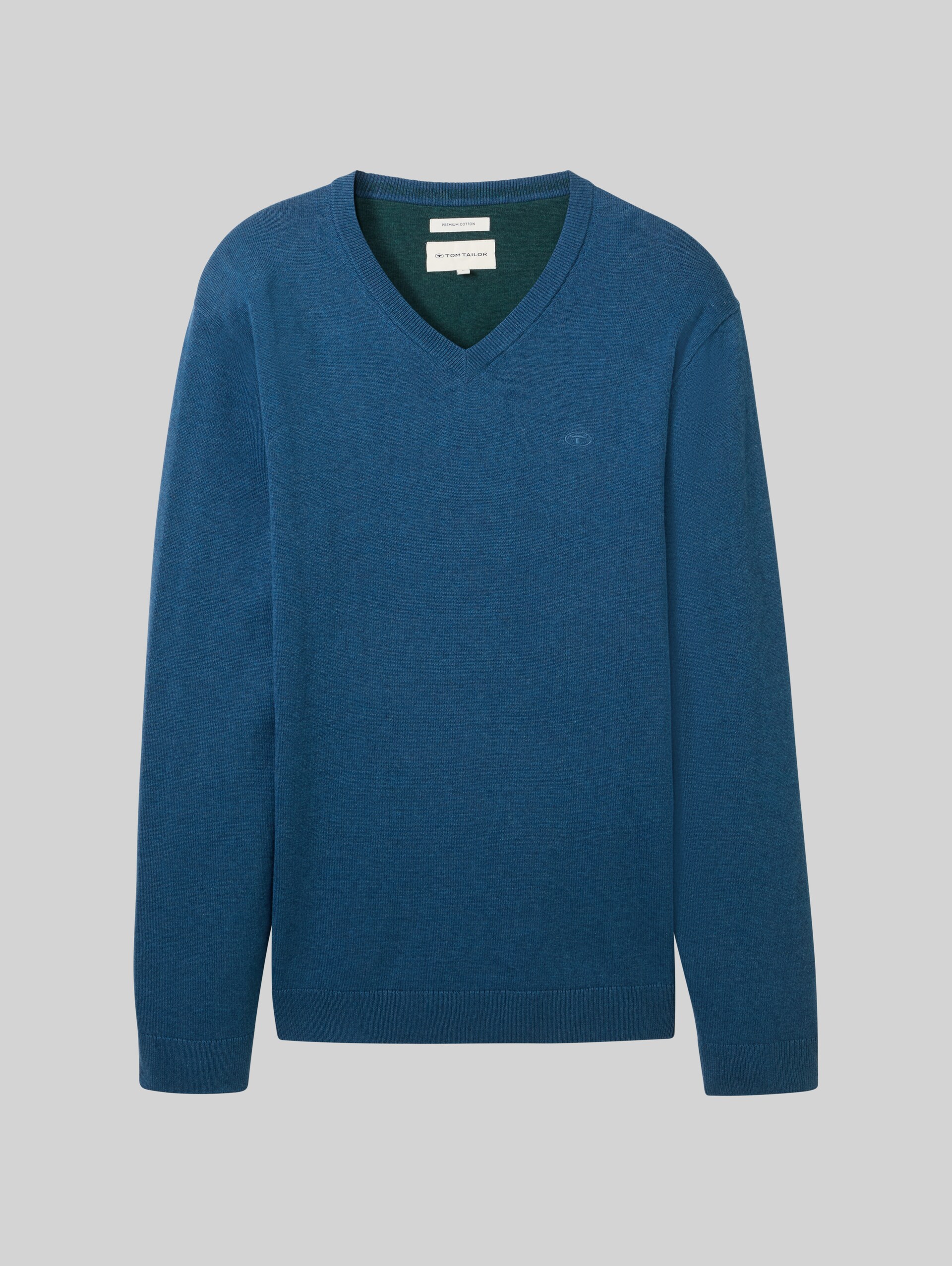 Strickpullover mit V-Ausschnitt - dark teal melange
