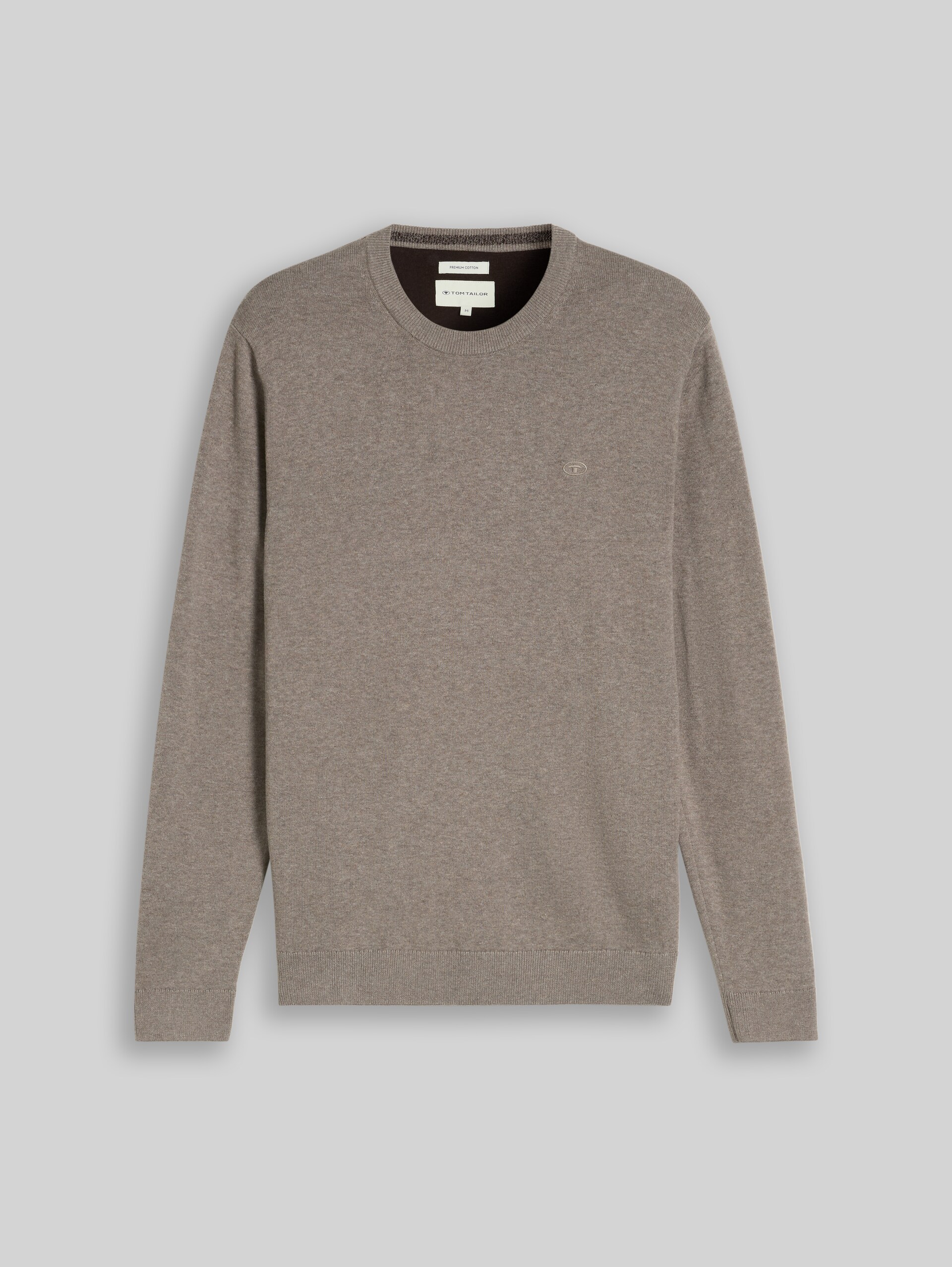 Basic Strickpullover aus Baumwolle - Driftwood Taupe Melangé