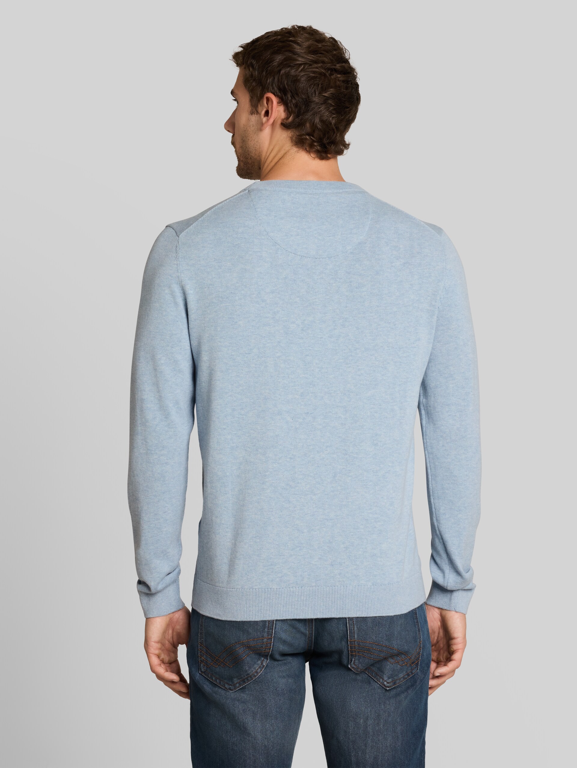 Basic Strickpullover aus Baumwolle - Pale Blue Mélange
